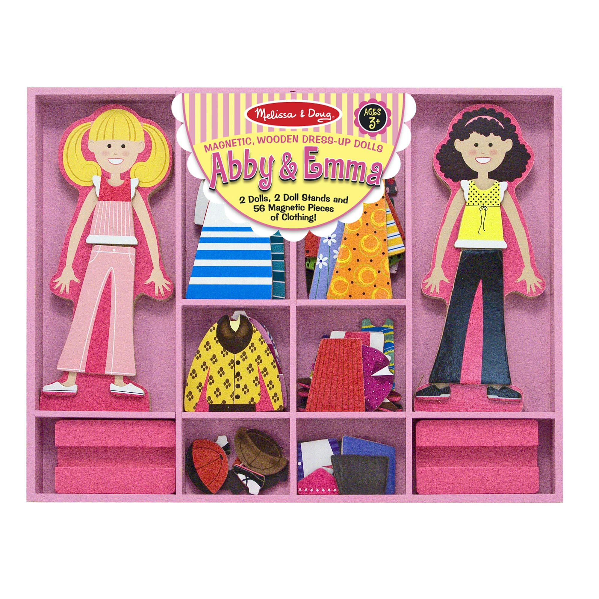 Melissa & Doug Abby and Emma Deluxe Magnetic Wooden Dress-Up Dolls Play Set | Ages 3+