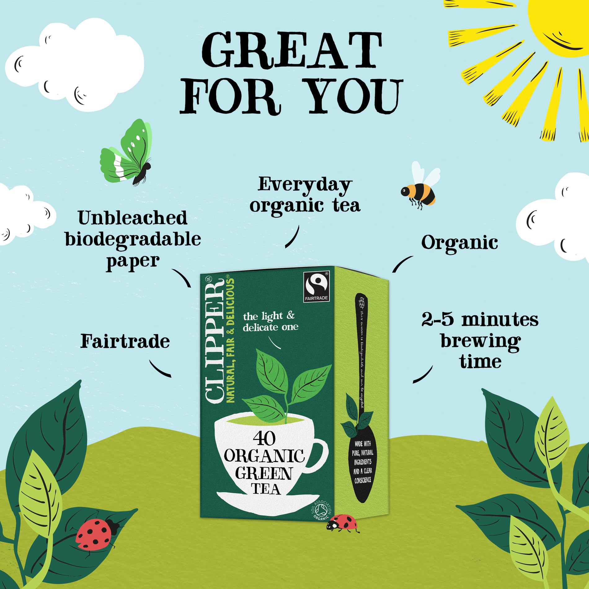 Clipper Bio-Grünteebeutel – Schachtel mit 40 Fairtrade- und biologisch abbaubaren Teebeuteln 8