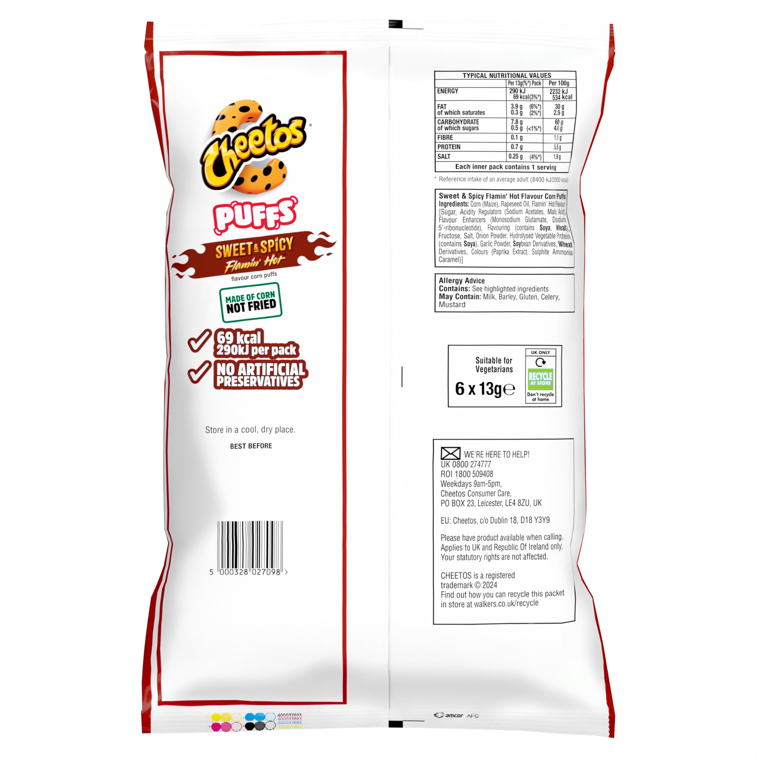 Cheetos Puffs Sweet and Spicy Flamin Hot Multipack Chips 6x13g 4