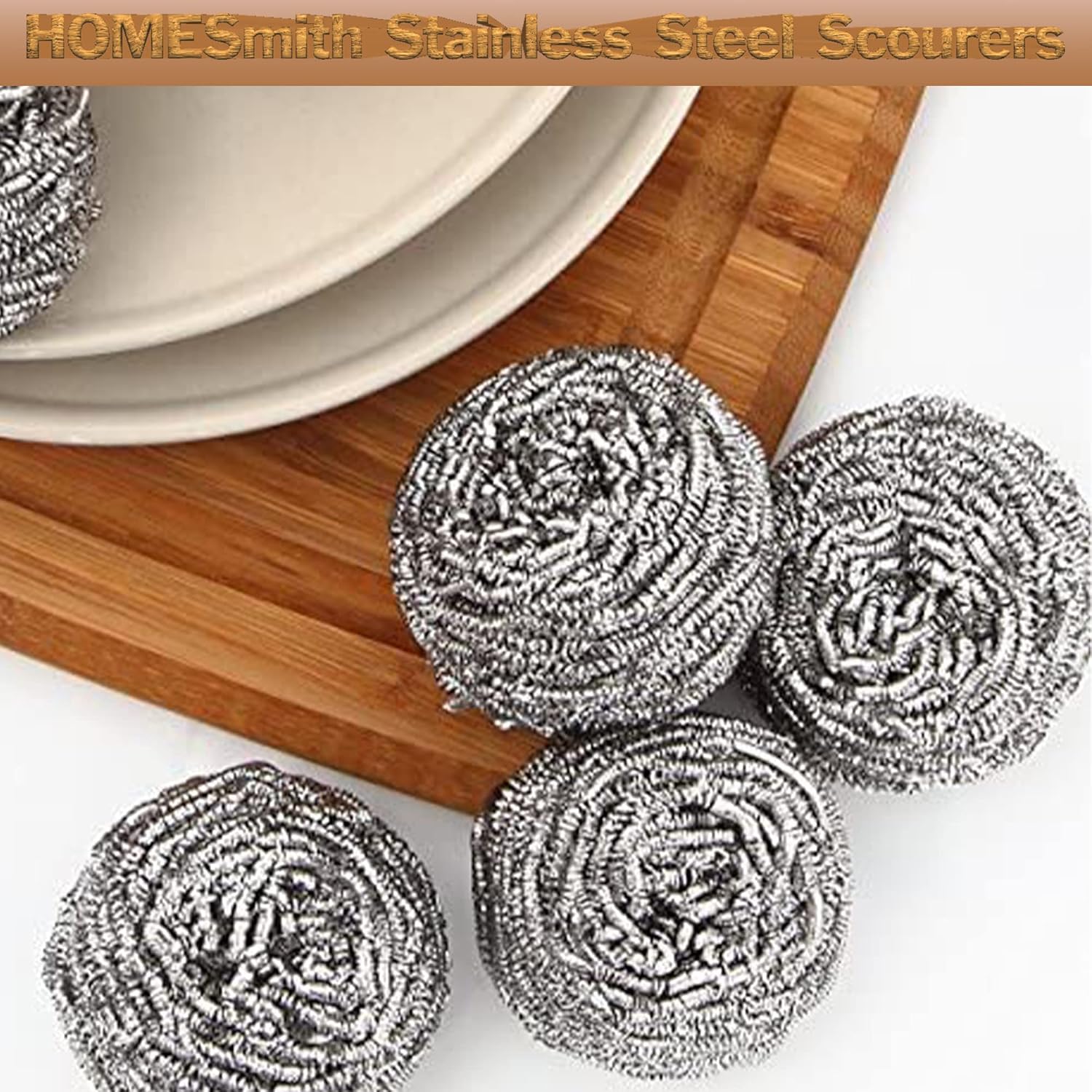 HomeSmith Stainless Steel Scourers – Pack of 6, Heavy Duty Cleaning Pads (HS-130) 7