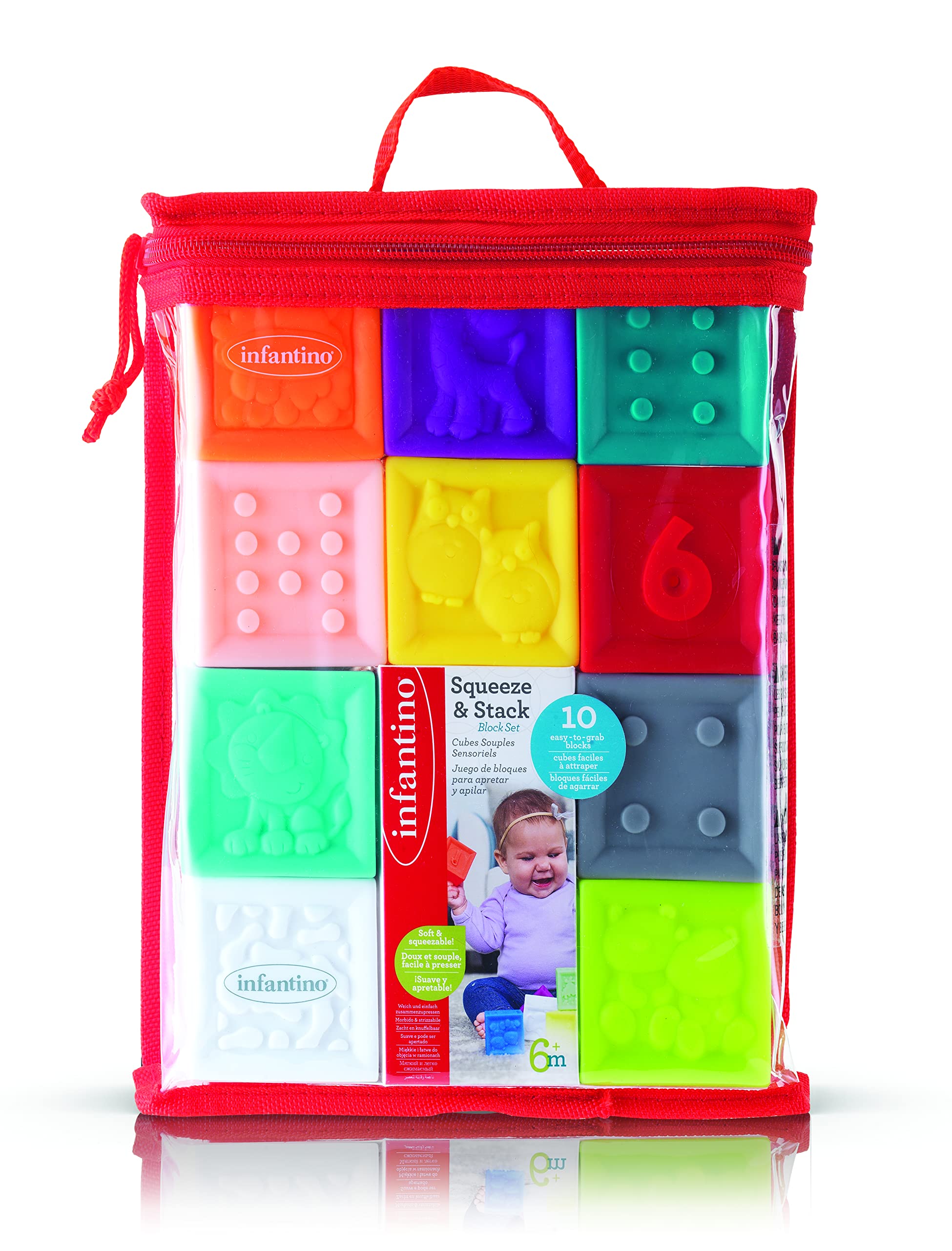 Infantino Squeeze and Stack Blocks Set - Sensory & Educational Toy for 6 Months+