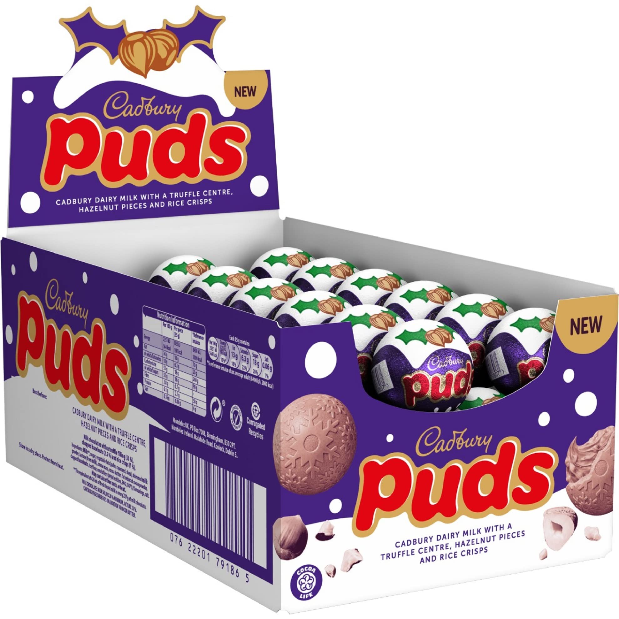 Cadbury Christmas Dairy Milk Puds Multipack, 48 Chocolate Puds with Truffle Centre, Hazelnut & Rice Crisps