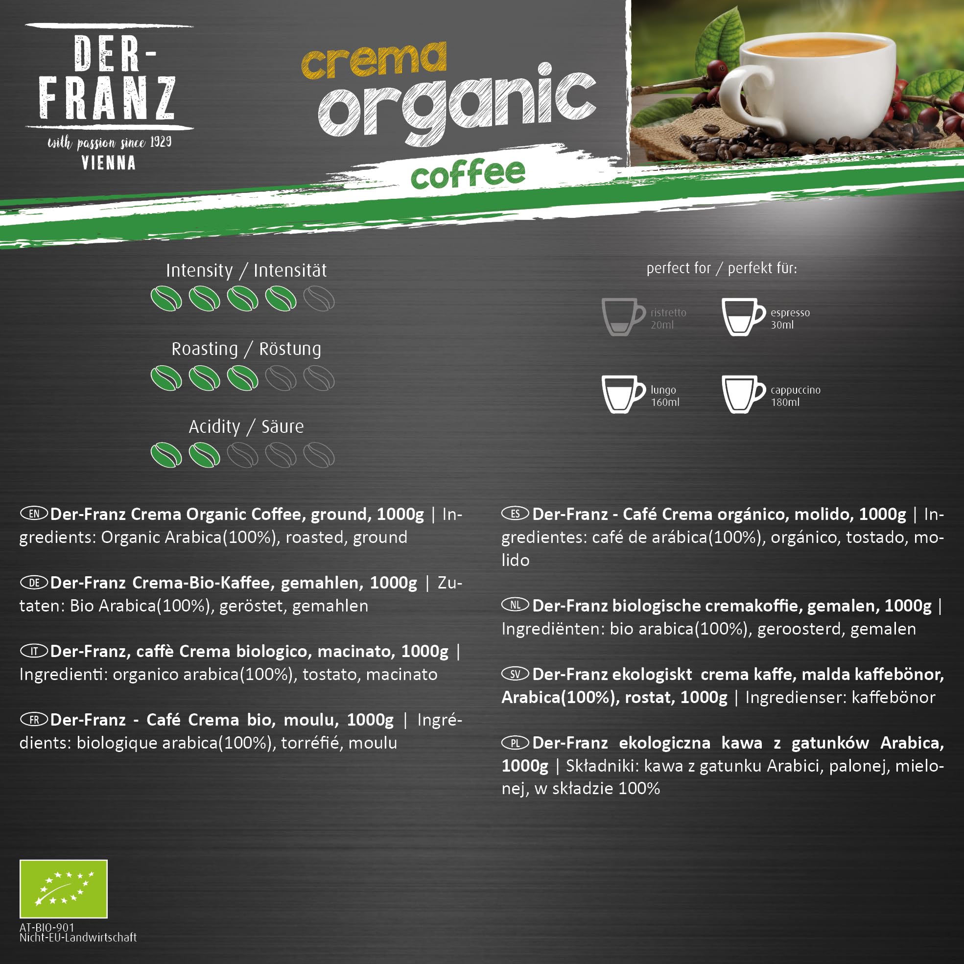 Der-Franz Crema Organic Coffee, Ground, 1000 g 5