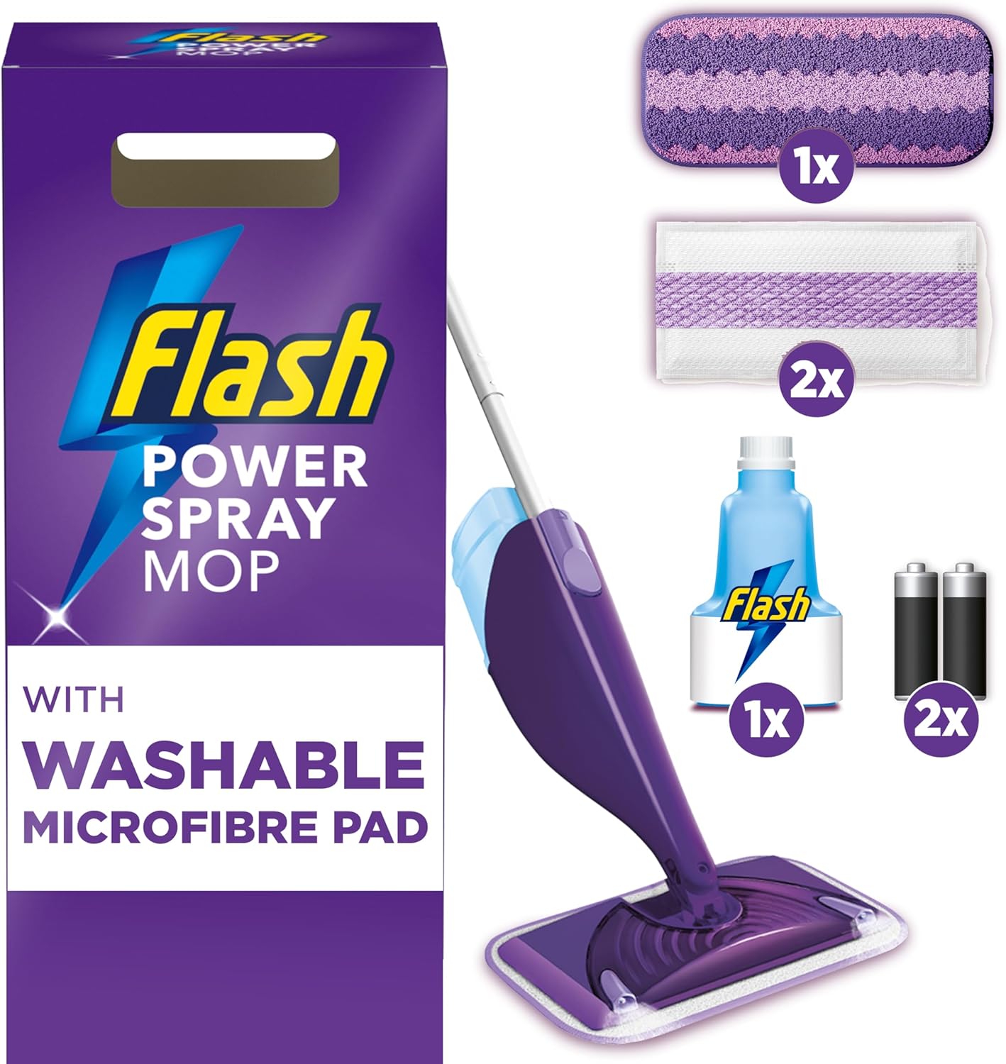 Flash Powermop Floor Cleaner Starter Kit - Spray Mop with Washable Microfiber Pad