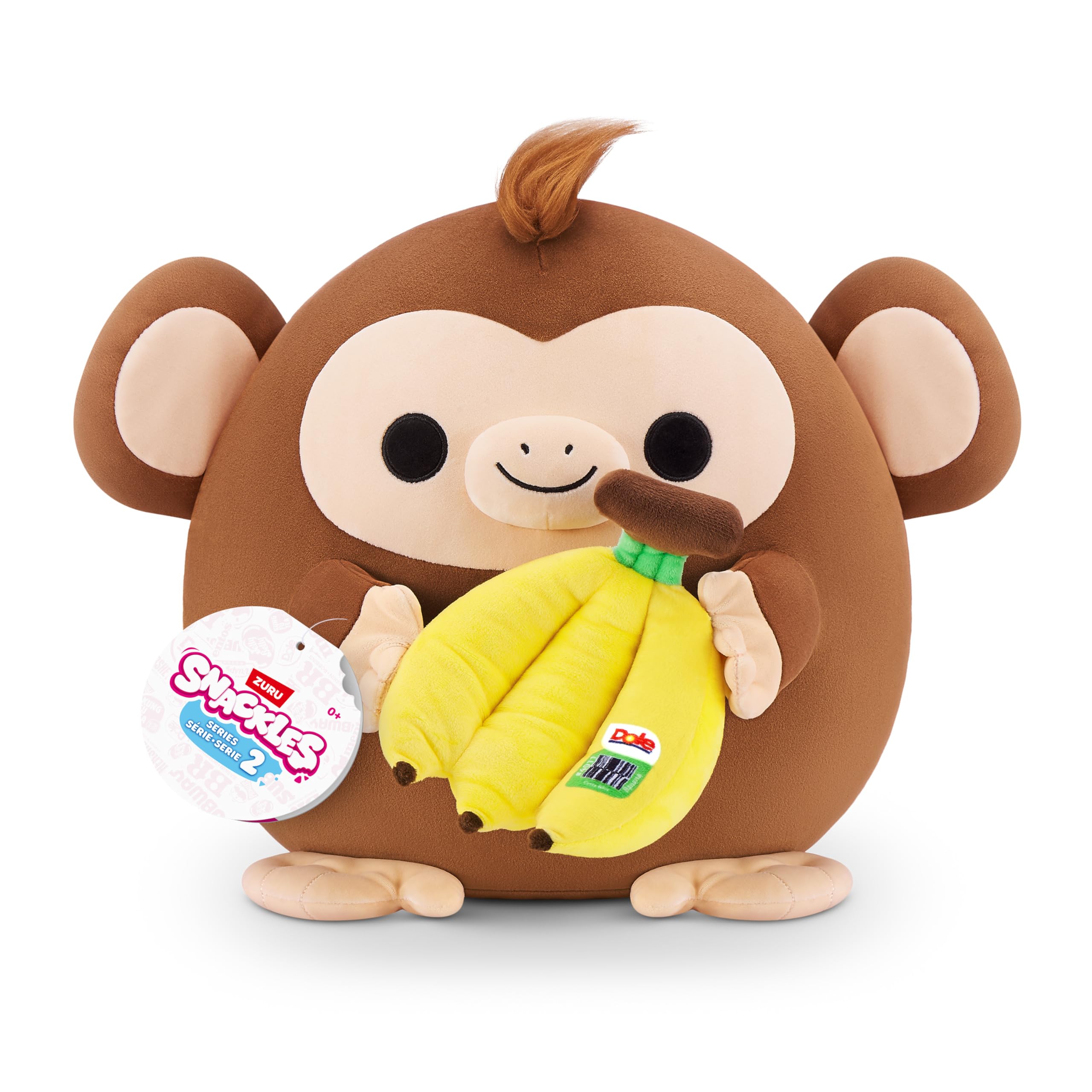 Snackles Series 2 Monkey - Dole Banana Plush Toy, 8-inch Super Soft Squishy Stuffed Animal