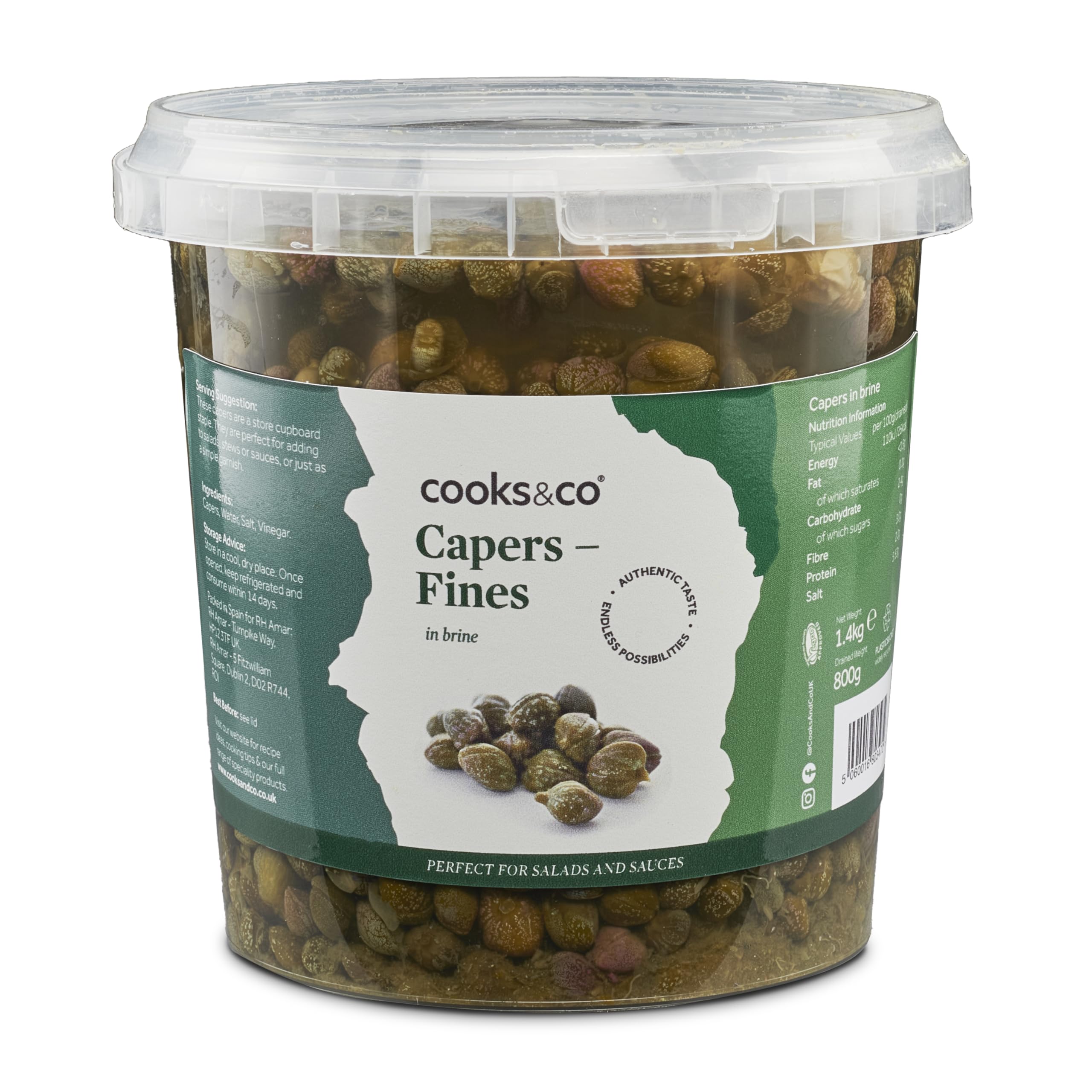 Cooks & Co Capers Fines - Salted & Pickled Vegetable Buds | 1.4kg Tin