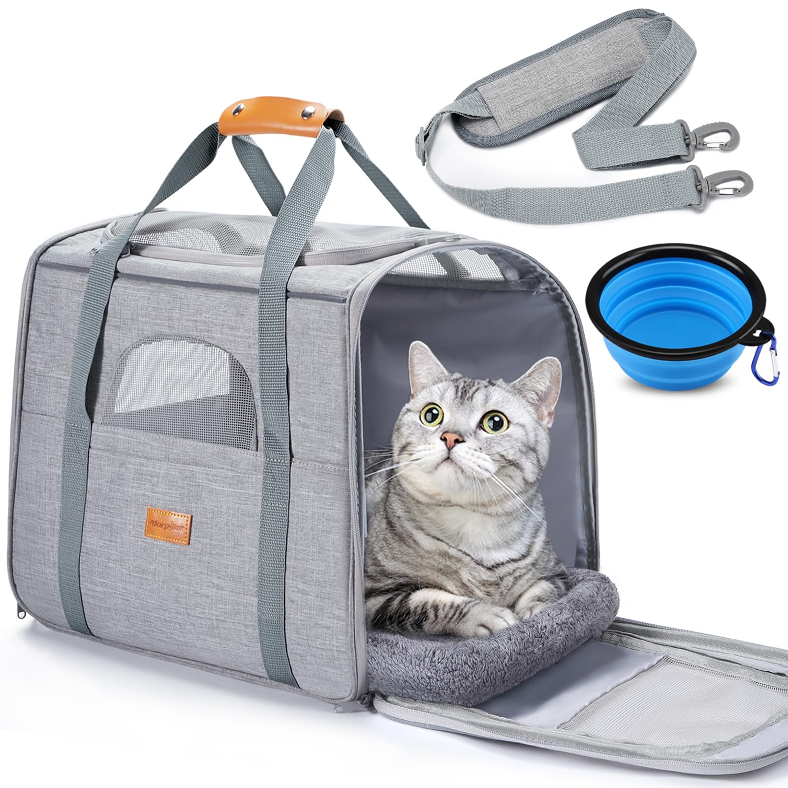 morpilot Airline Approved Soft-Sided Pet Carrier for Cats & Dogs up to 7kg | Light Grey