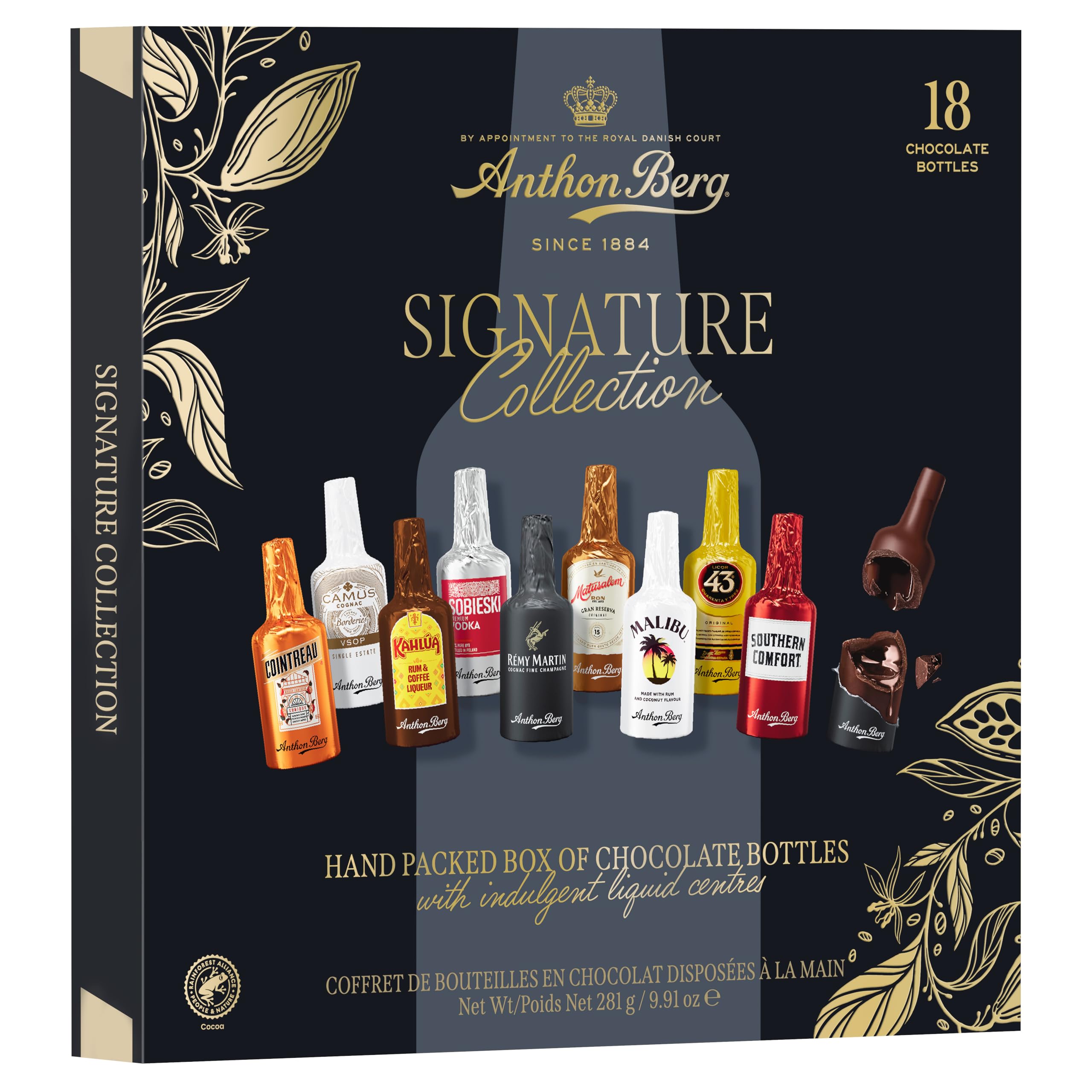Anthon Berg Chocolate Liqueurs - 18 Pieces | Dark Chocolate with Spirits | 281g