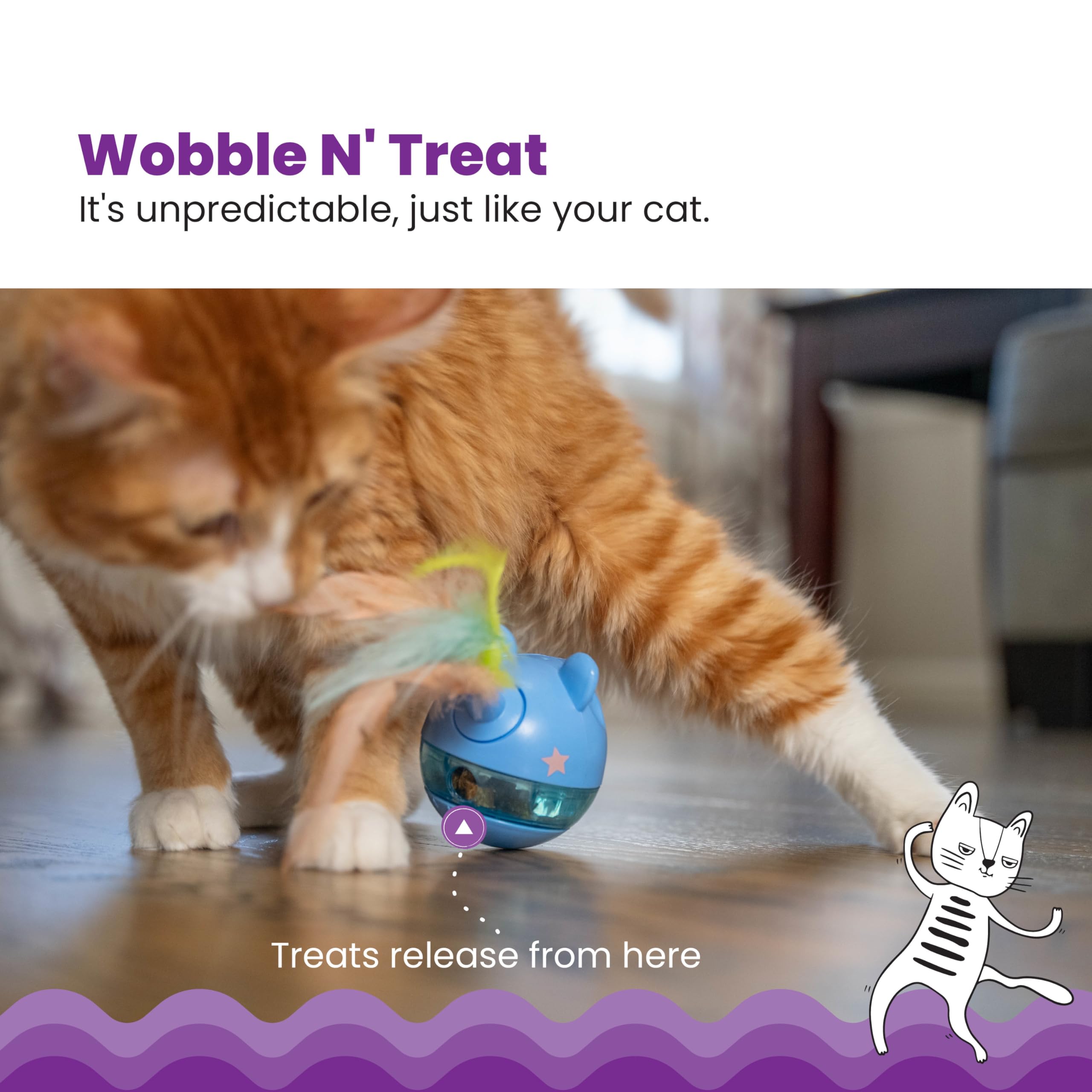 Catstages Hunt 'N Swat Treat Tumbler - Wobbles Rolls Dispenses Treats | Adjustable Difficulty