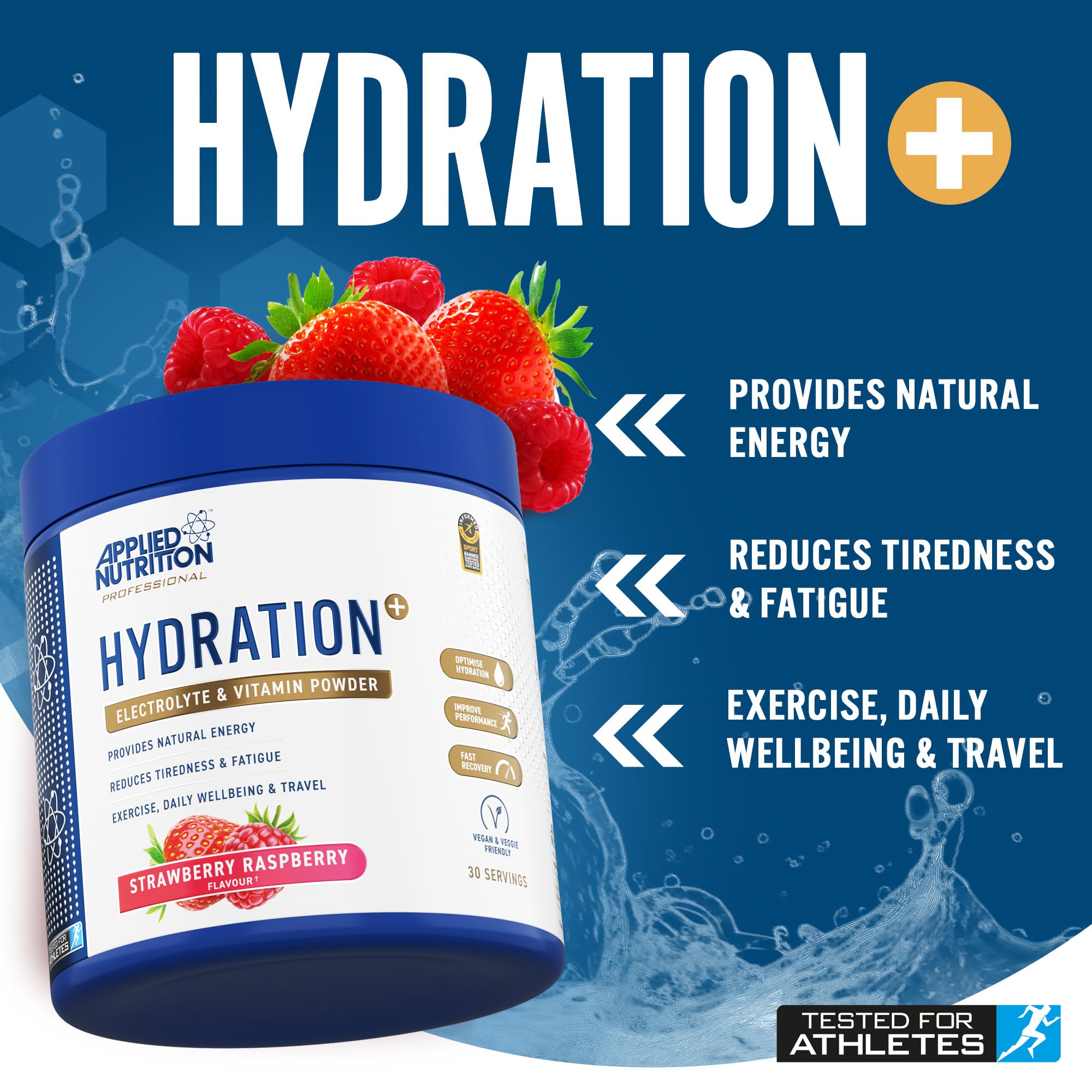 Applied Nutrition Hydration+ Electrolytes and Vitamin Powder Sugar-Free | 240g Tub | Vegan, Halal
