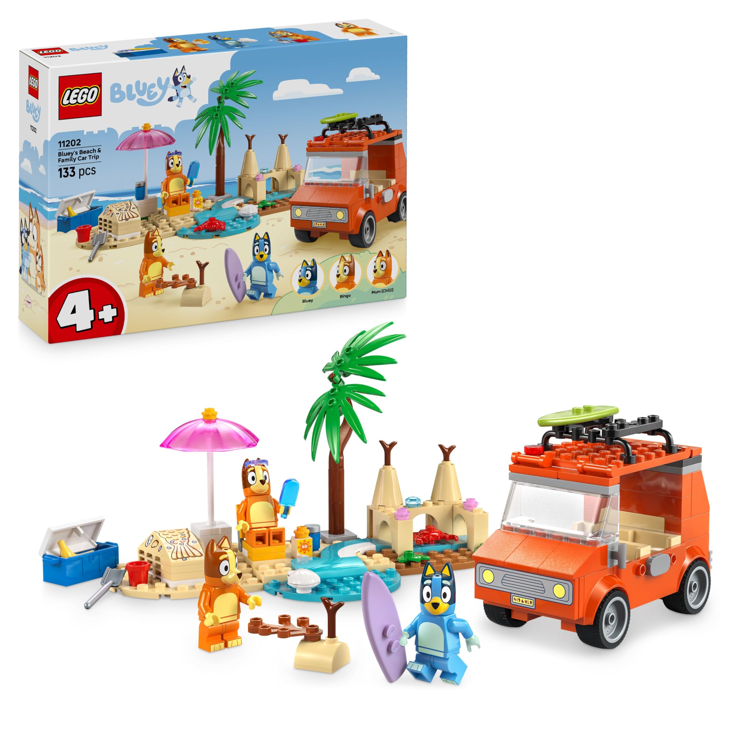LEGO Bluey 11202 Bluey's Beach & Family Car Trip Building Set for Ages 4+