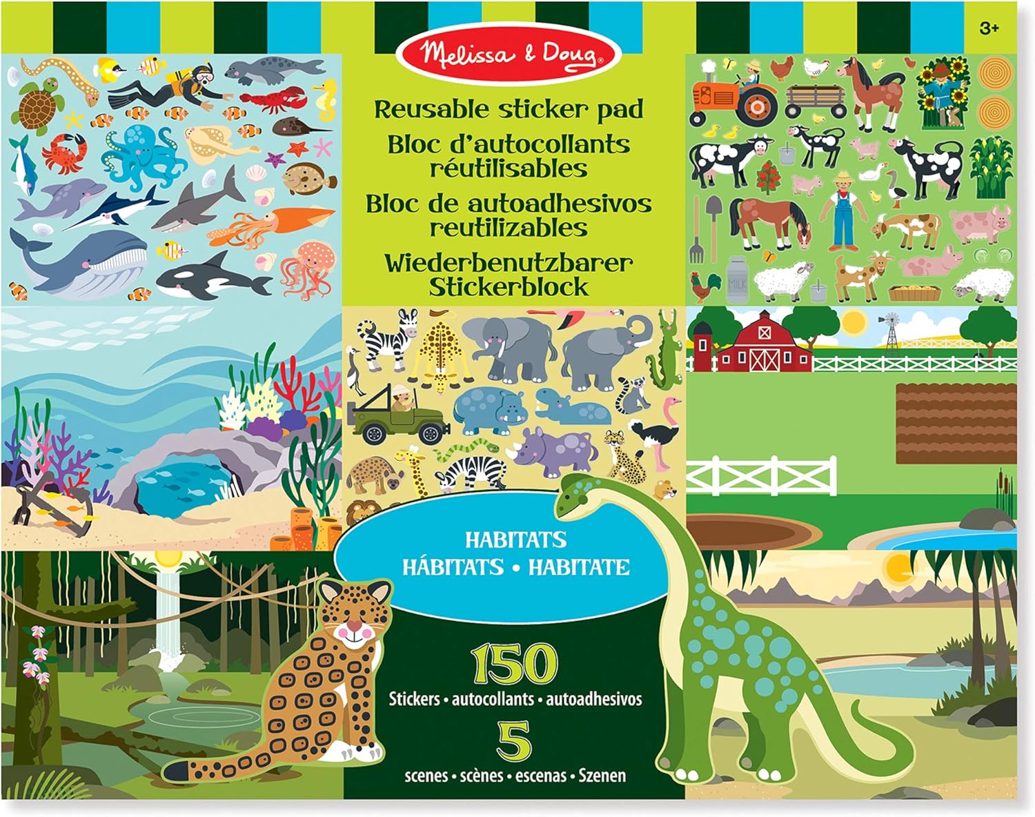 Melissa & Doug Habitats Reusable Sticker Pad - 150 Stickers & 5 Scenes - Educational Activity for Ages 3+