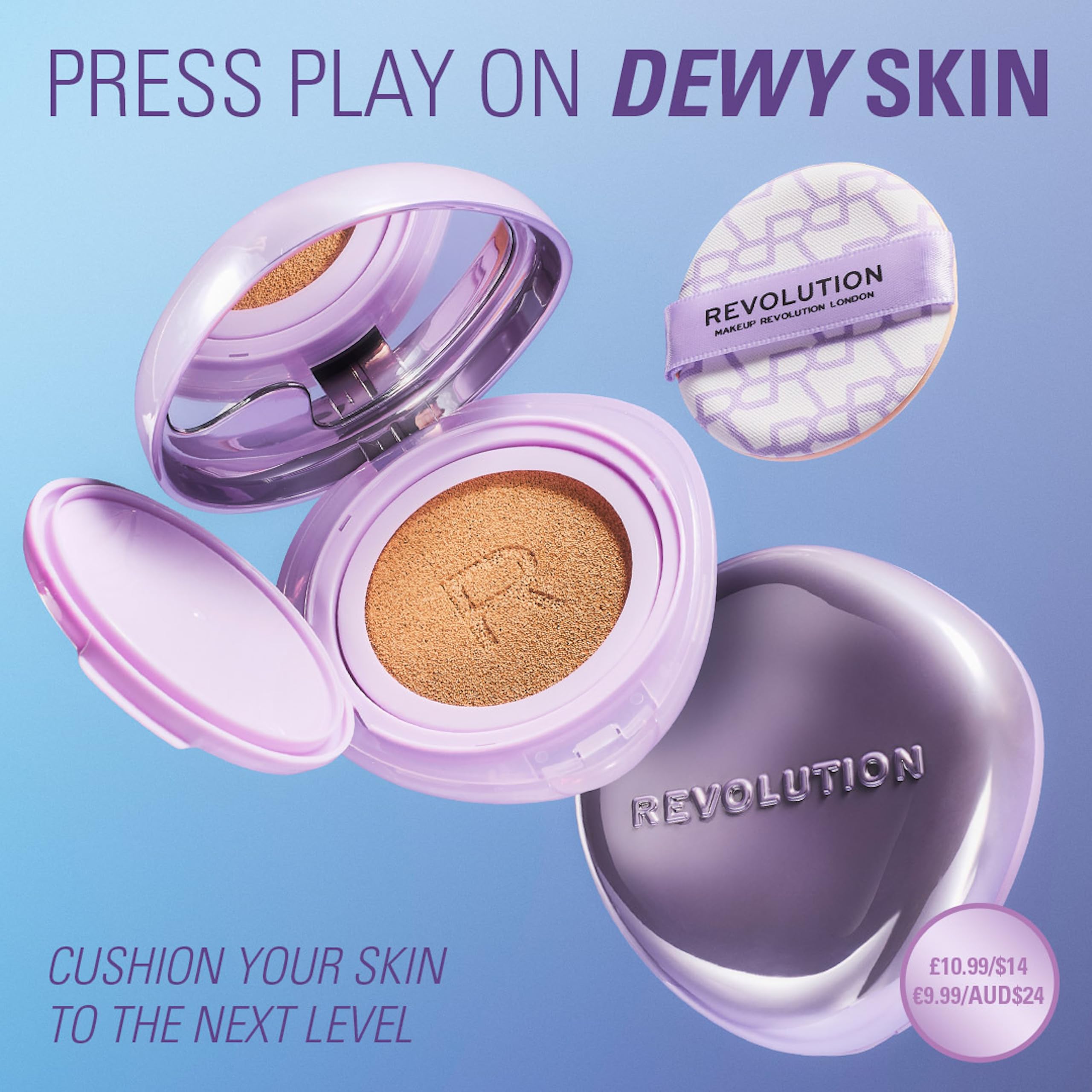 Revolution Beauty London Superdewy Cushion Foundation - Buildable Coverage, Hydrating Finish | Fair Warm 7