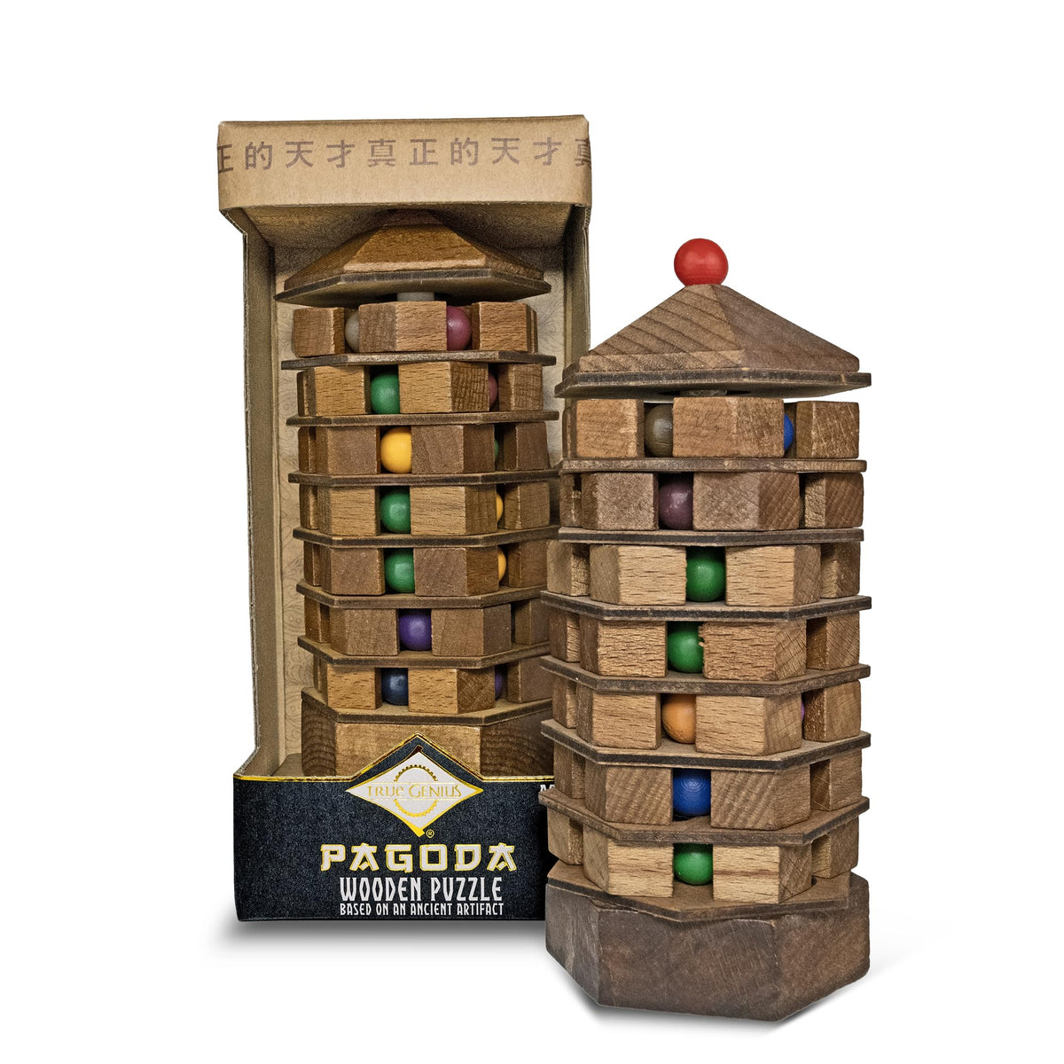 Project Genius Chinese Pagoda Brain Teaser - Wood, 9 x 7 x 19.5 cm