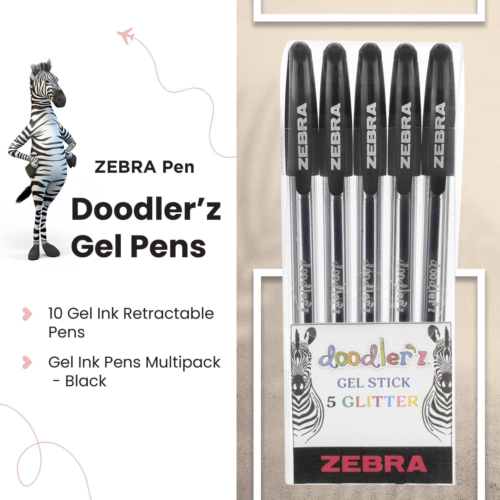 Zebra Pen Doodlerz Gel Stick Pen - 1.0mm Bold Point, Black Ink, 5-Pack 2
