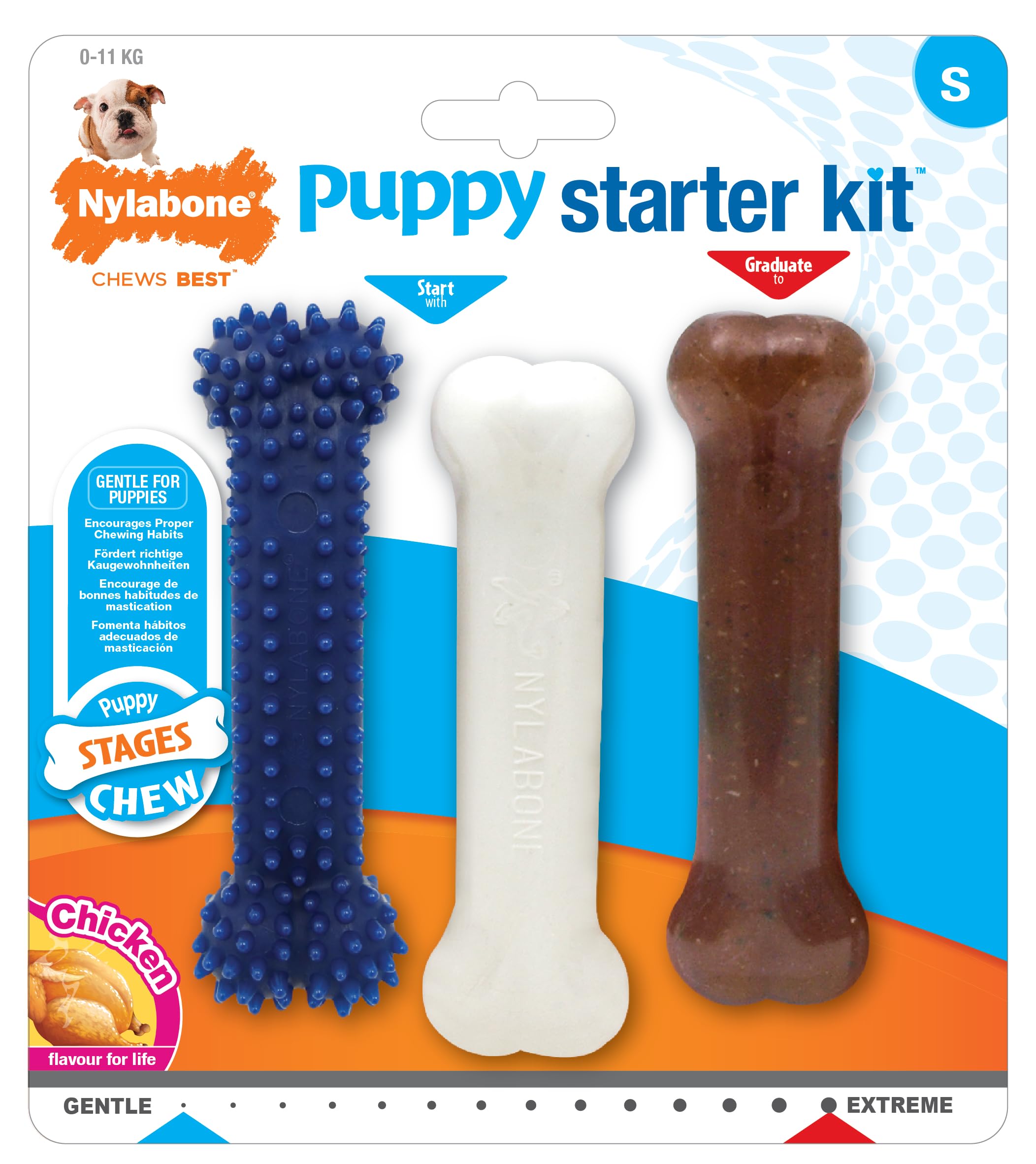 Nylabone Puppy Starter Kit - Pack of 3 Gentle Chew Toys for Puppies up to 11 kg