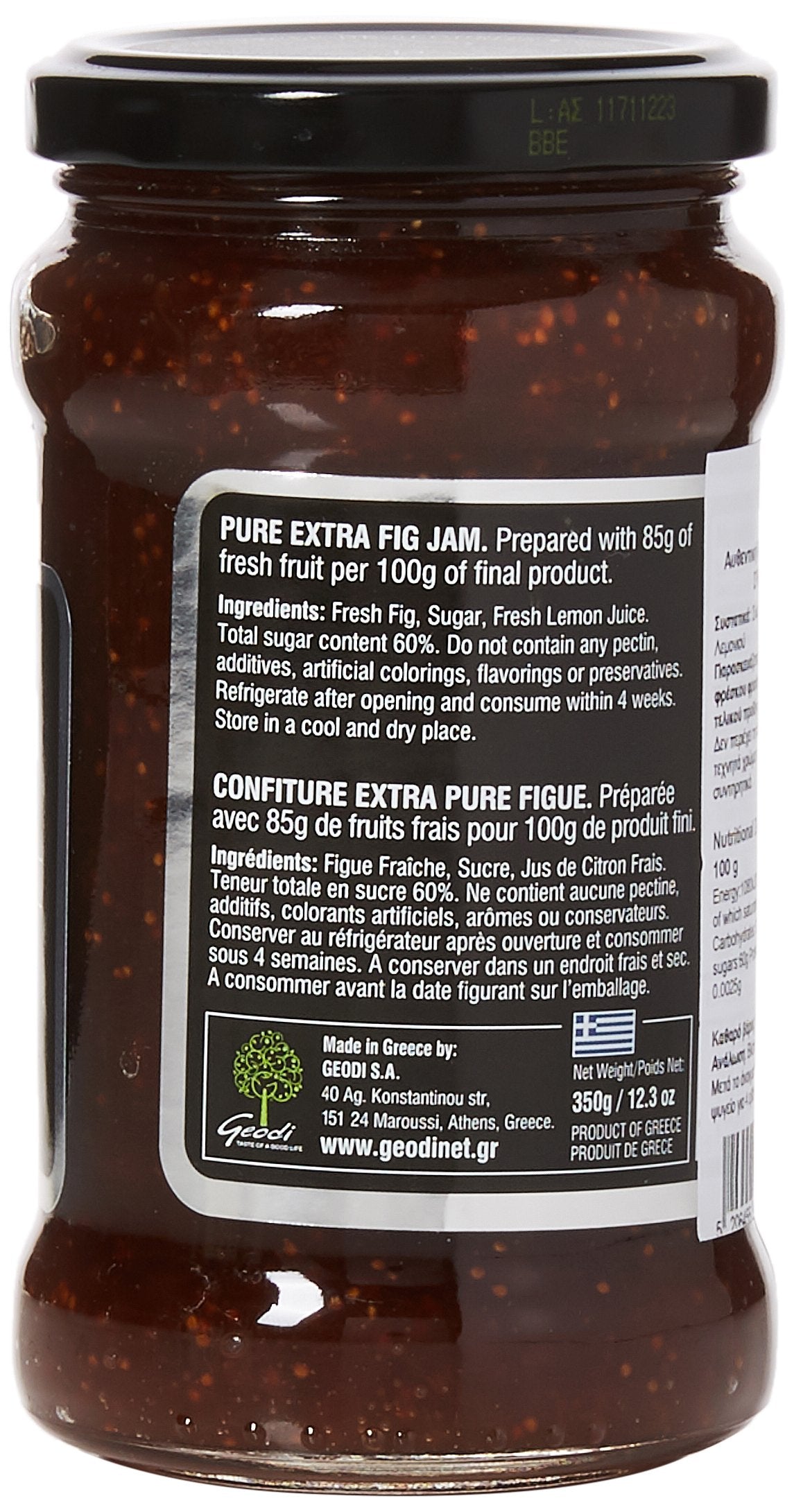 Geodi Pure Extra Fig Jam - 85% Fruit Content | Natural Ingredients | 350g Jars (Pack of 2) 2