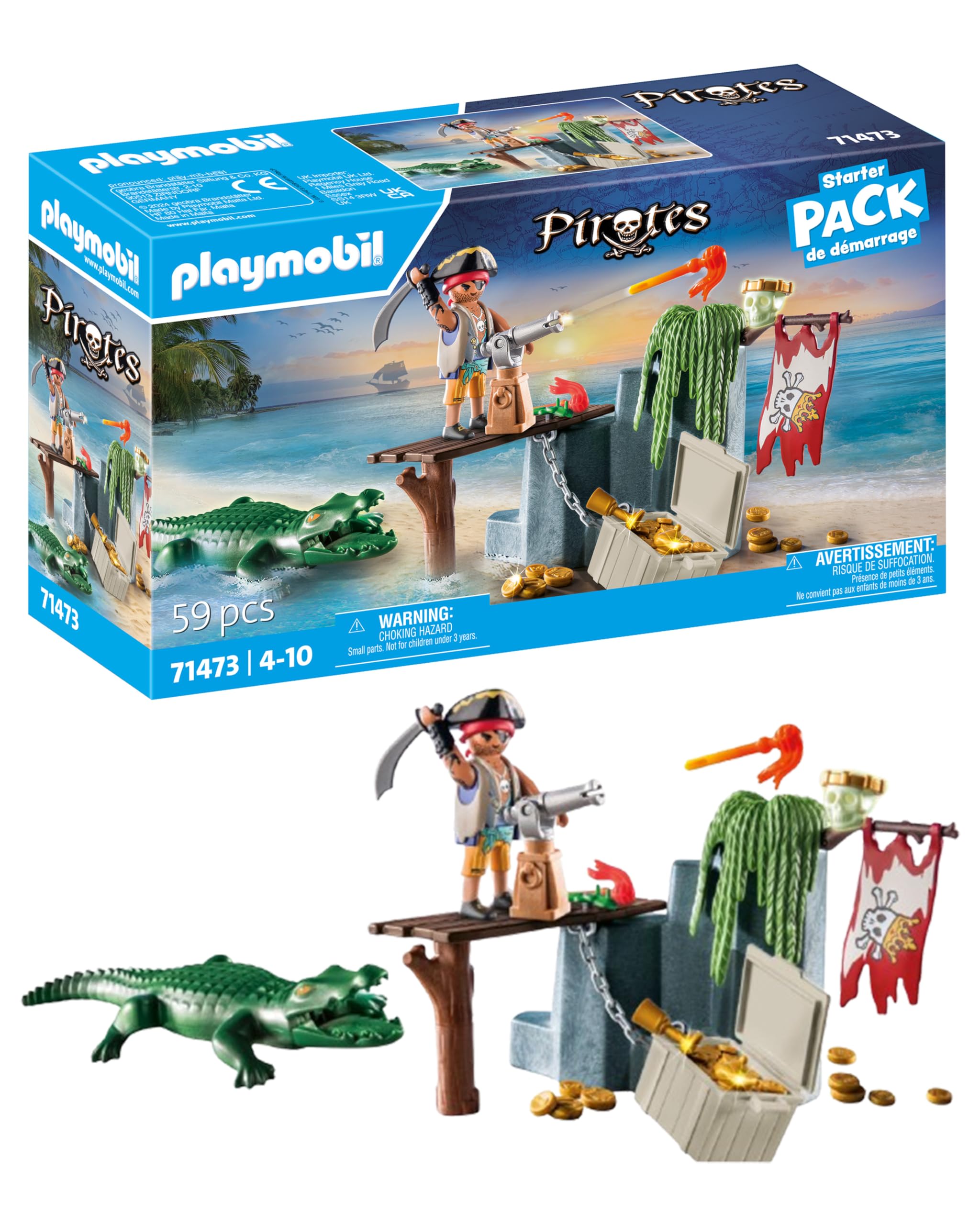 Playmobil 71473 Pirates: Pirate with Alligator Starter Pack - Fantasy Pirate World Playset for Ages 4+