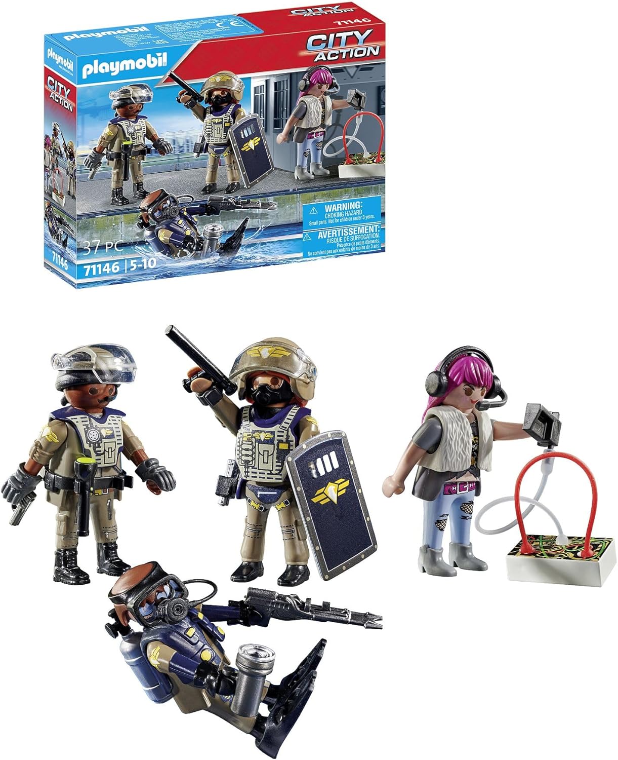 Playmobil 71146 City Action Tactical Police Team - SWAT Divers & Police Playset for Ages 5+