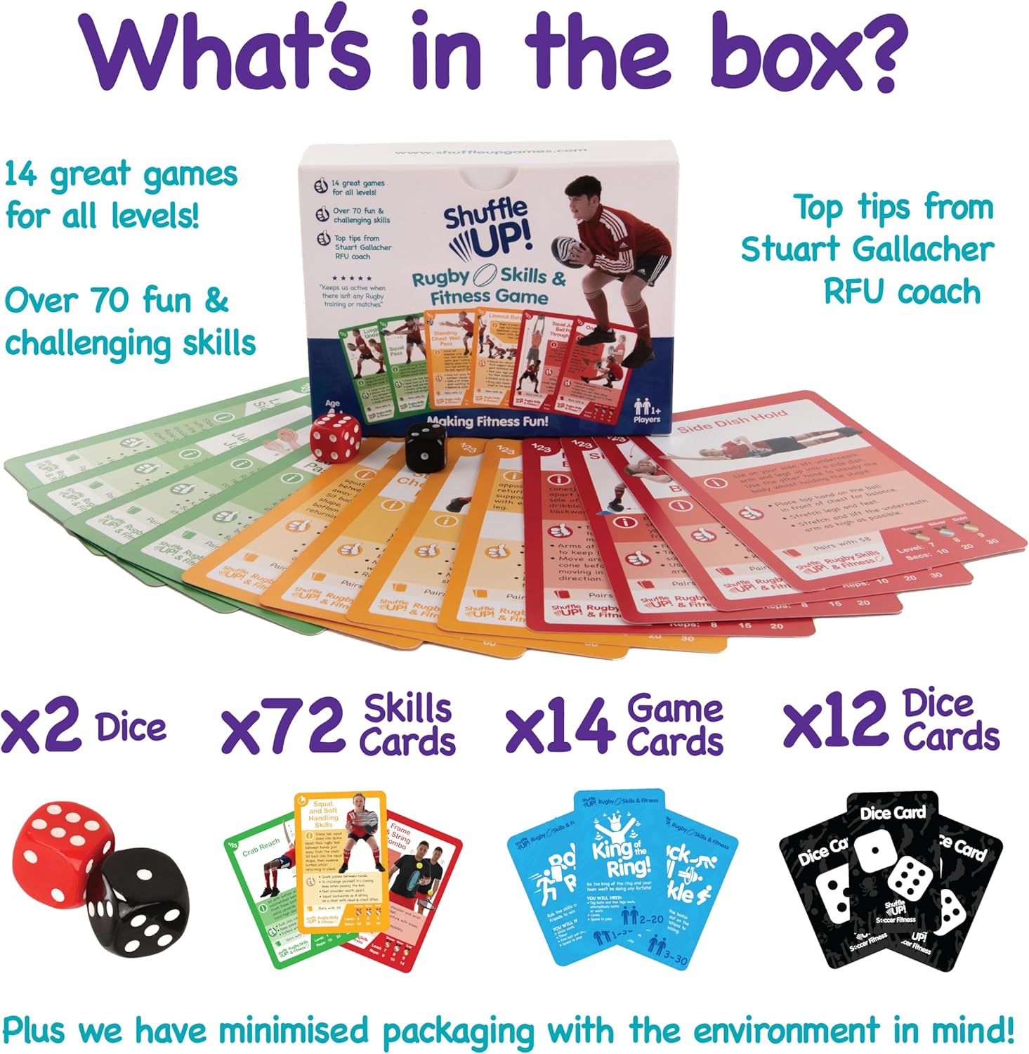 Shuffle Up Rugby Games - 70+ Fun & Active Fitness Workout Card Game for Kids and Family 7