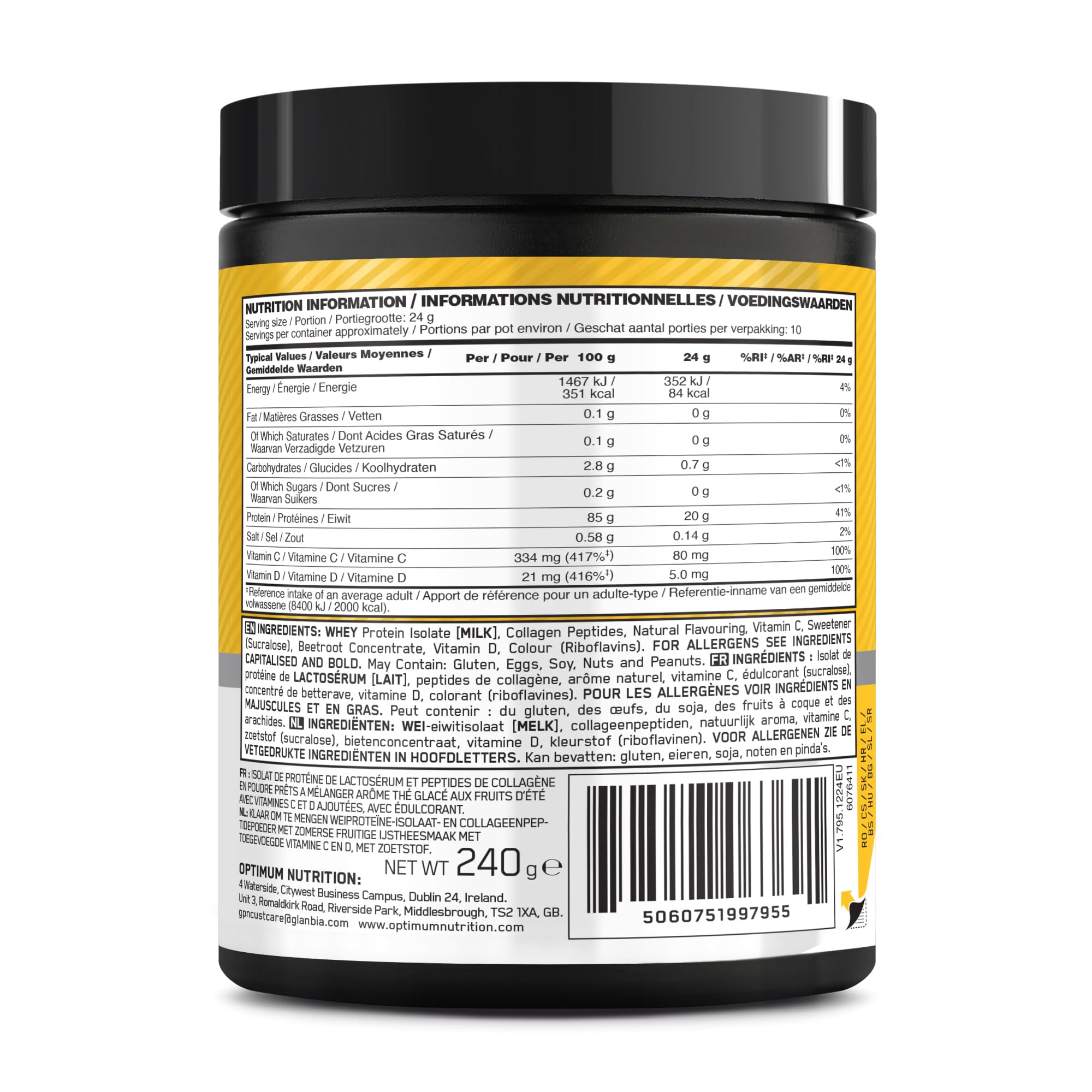 Optimum Nutrition Clear Whey + Collagen Summer Fruit Ice Tea Flavour 240g 8
