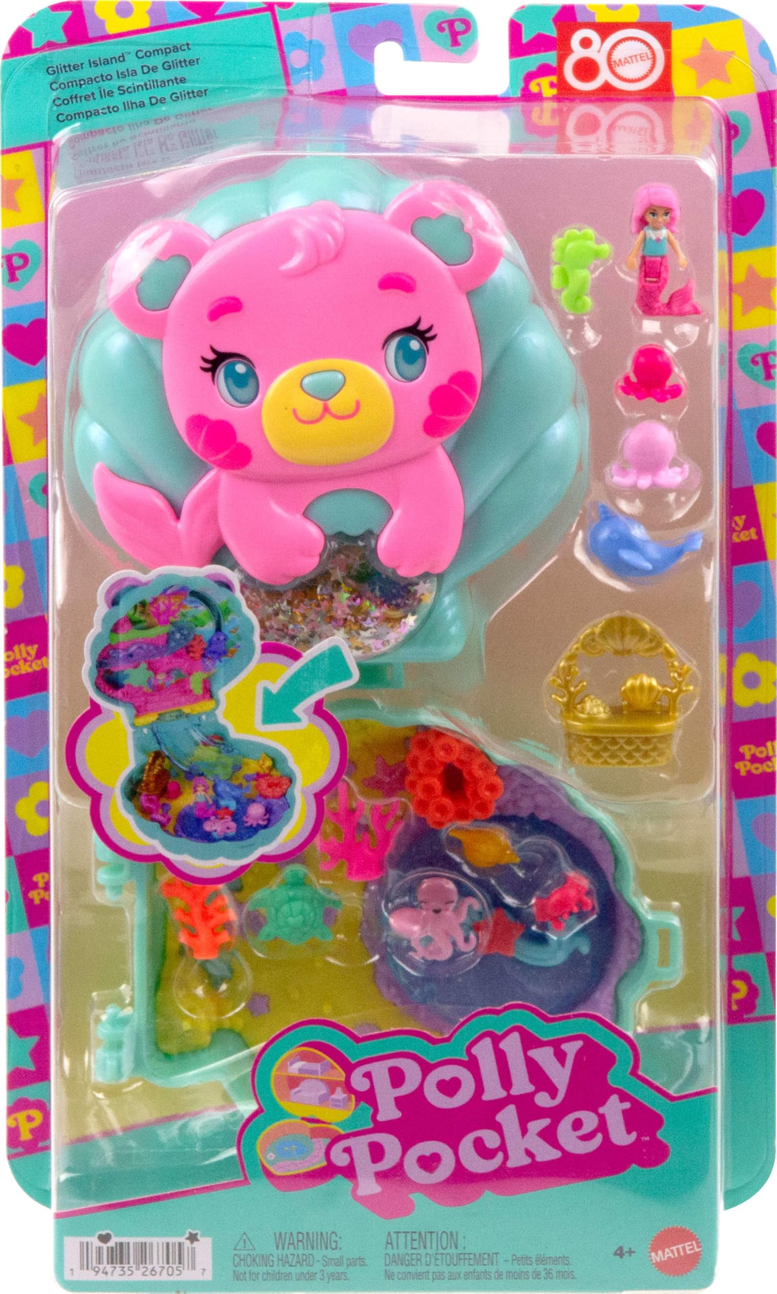 Polly Pocket Glitter Island Compact Playset - Mermaid Adventure with 11 Accessories 6
