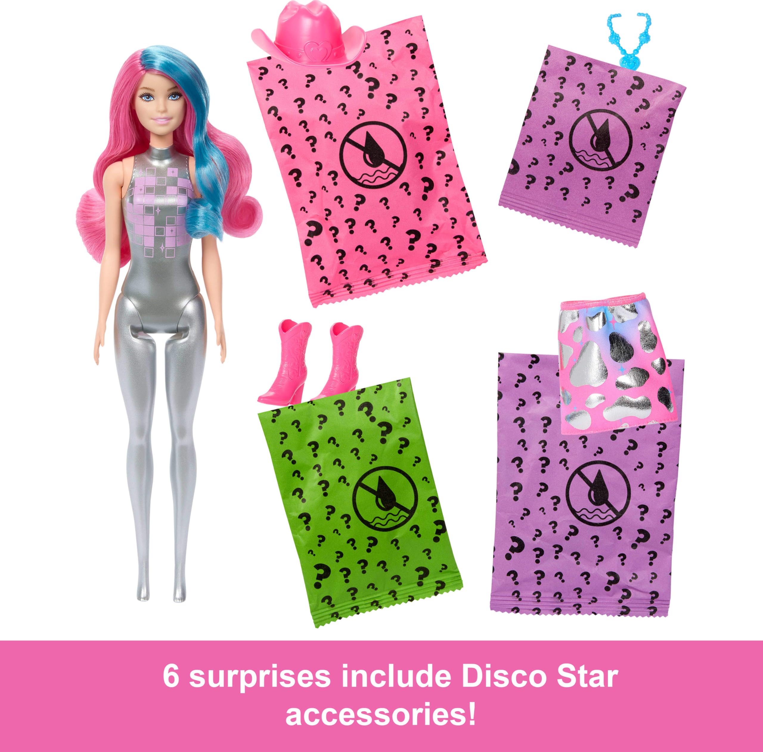 Barbie Color Reveal Fashion Doll & Accessories with 6 Surprises, Disco Star 5