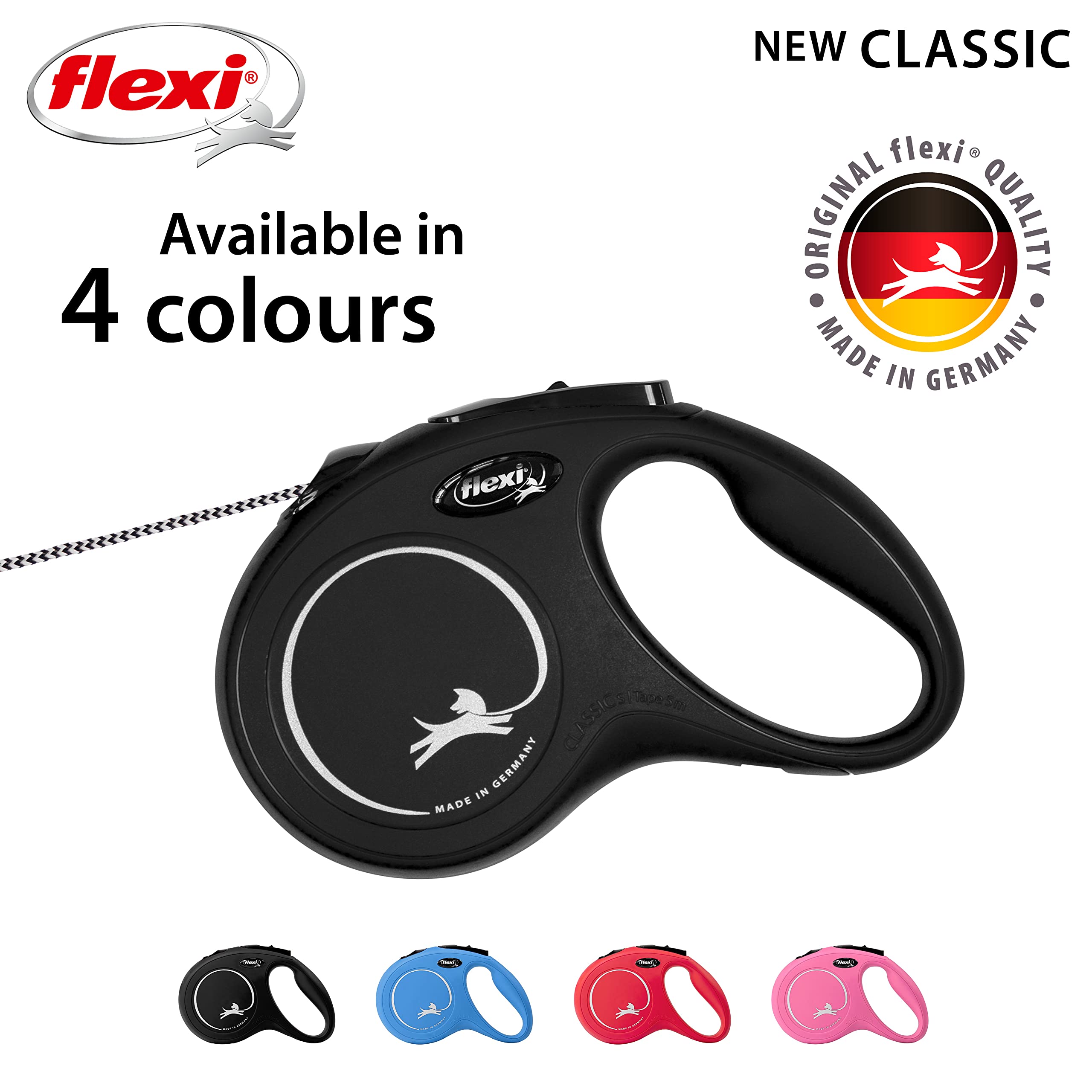 flexi New Classic Cord Black Small Retractable Dog Leash | 8m Length | Up to 12kg/26lbs 5