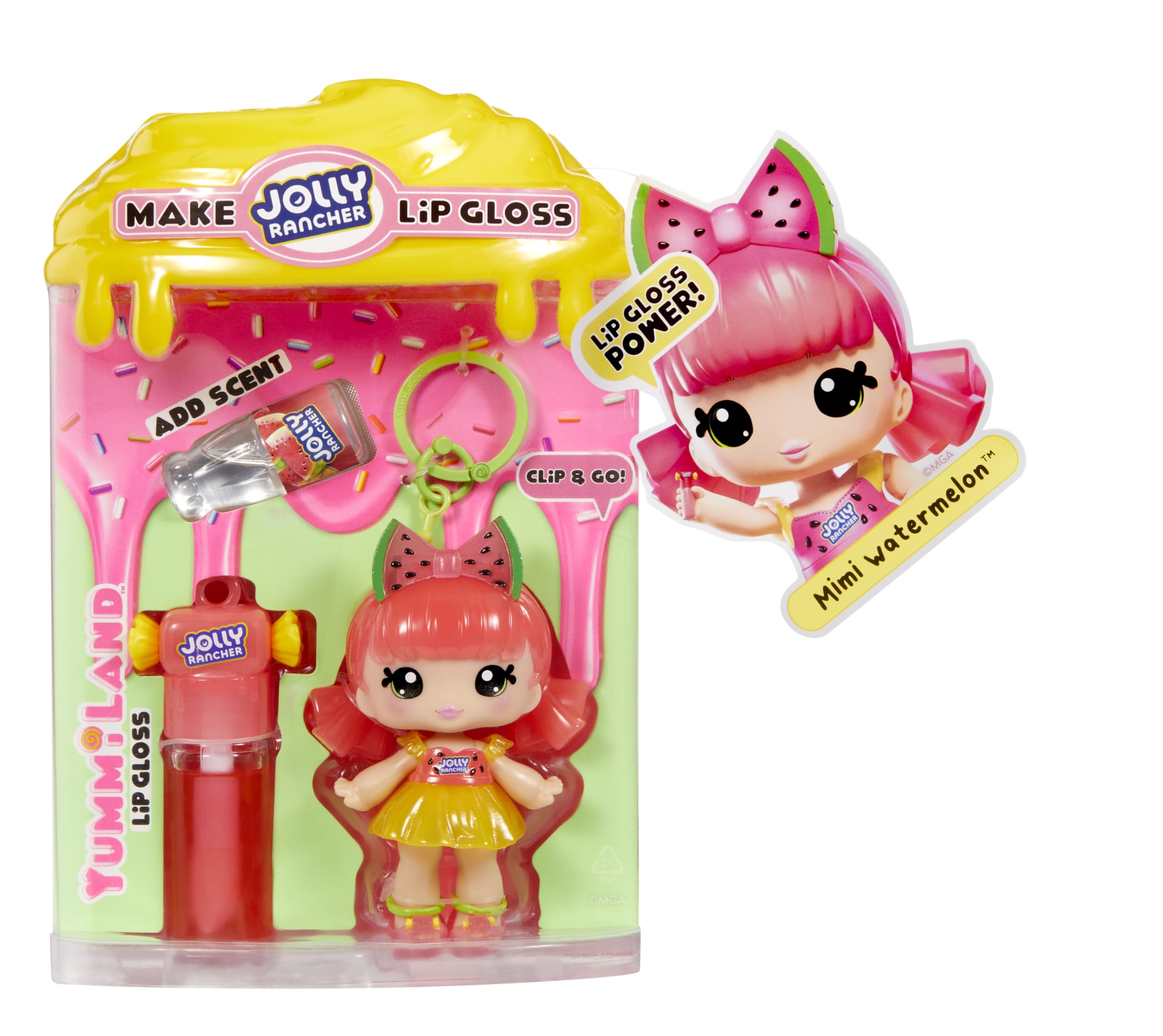 Yummiland x Jolly Rancher Mimi Watermelon Lip Gloss Doll - DIY Cosmetic Playset with Removable Keychain, Ages 4+ 8