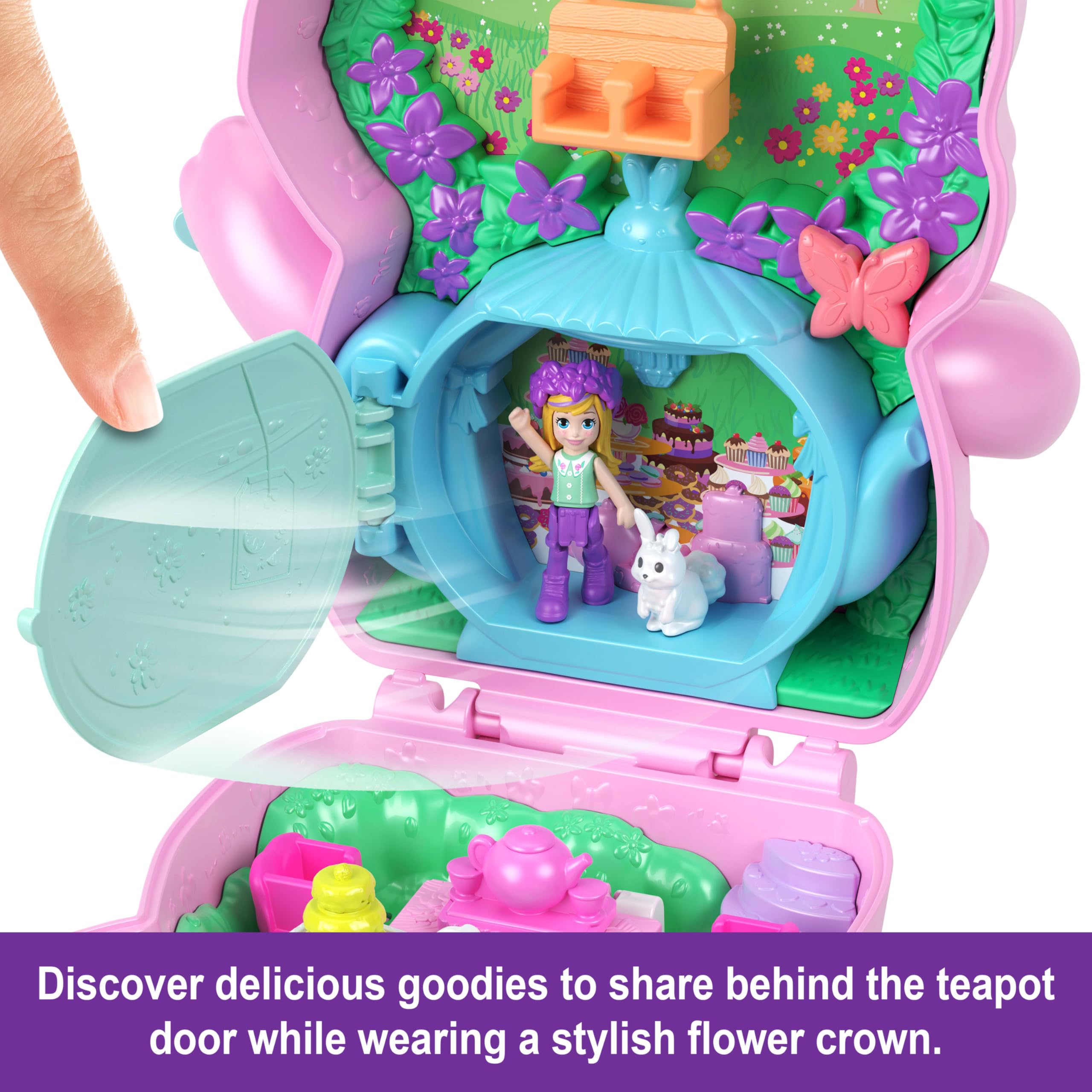 Polly Pocket Tea Party Bunny Compact Playset - Doll with 10 Accessories & 2 Pet Bunnies, Ages 4+ 4