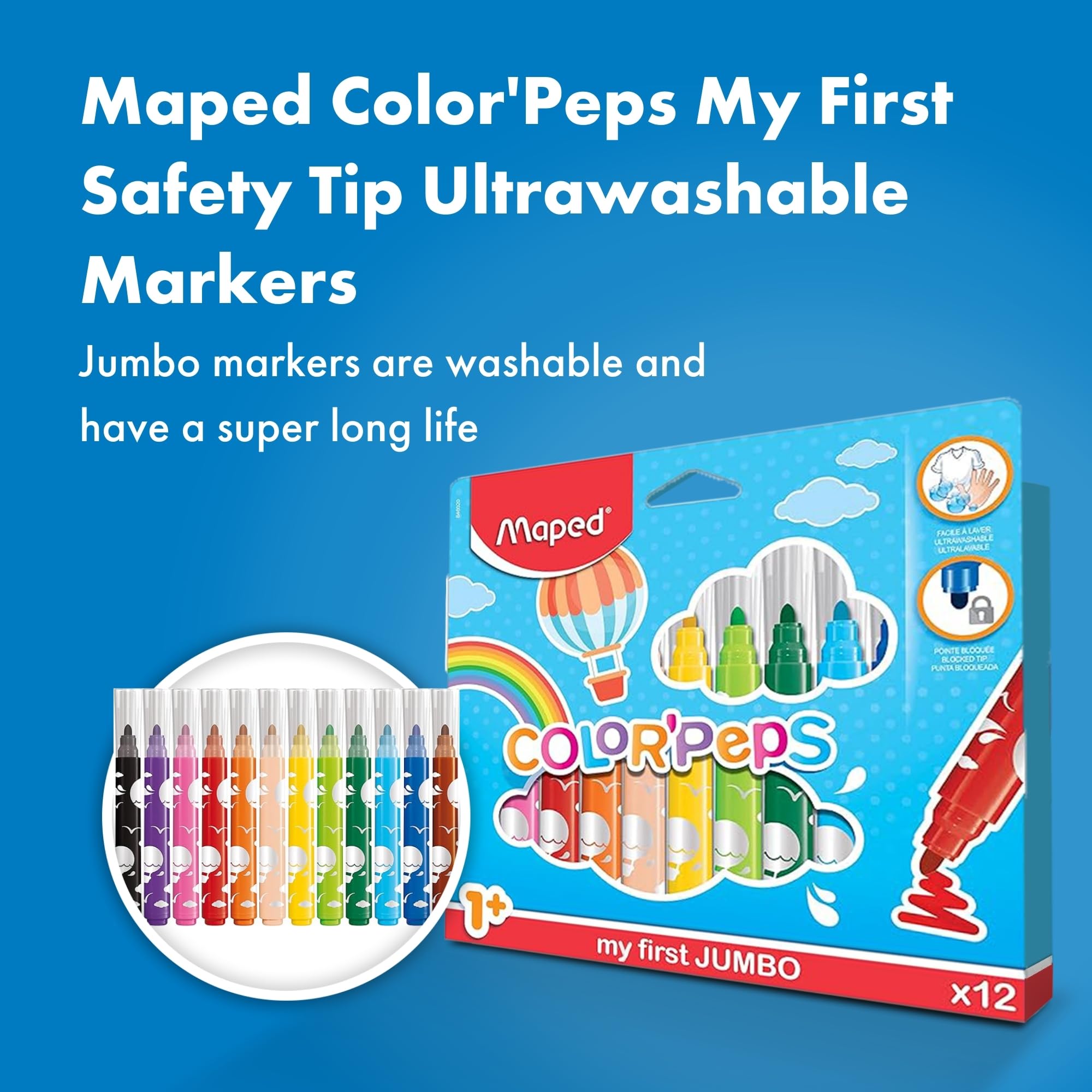Maped Color'Peps My First Jumbo Colouring Pens - 12 Washable Felt Tips for Toddlers (1+ Years) 7