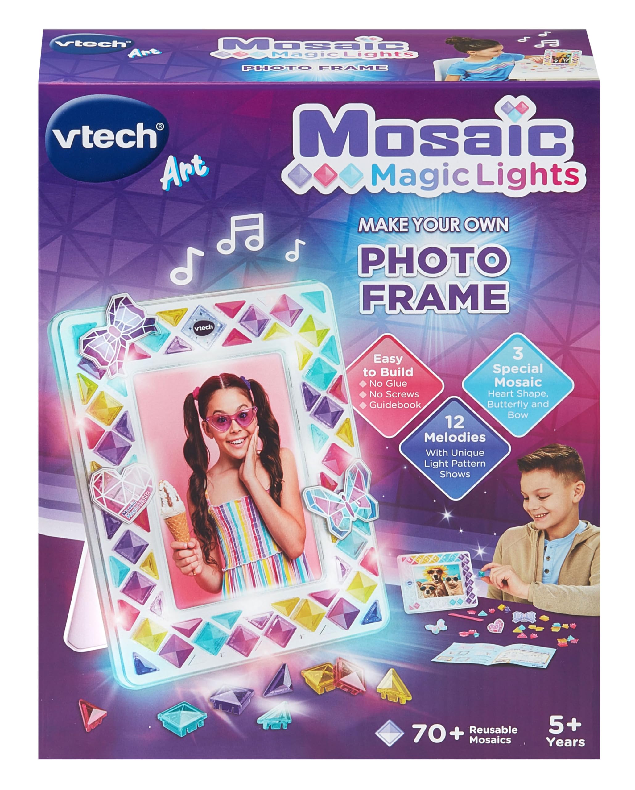 VTech Mosaic Magic Lights Photo Frame - 70+ Colourful Tiles, Light-Up Craft Kit for Ages 5+ 7