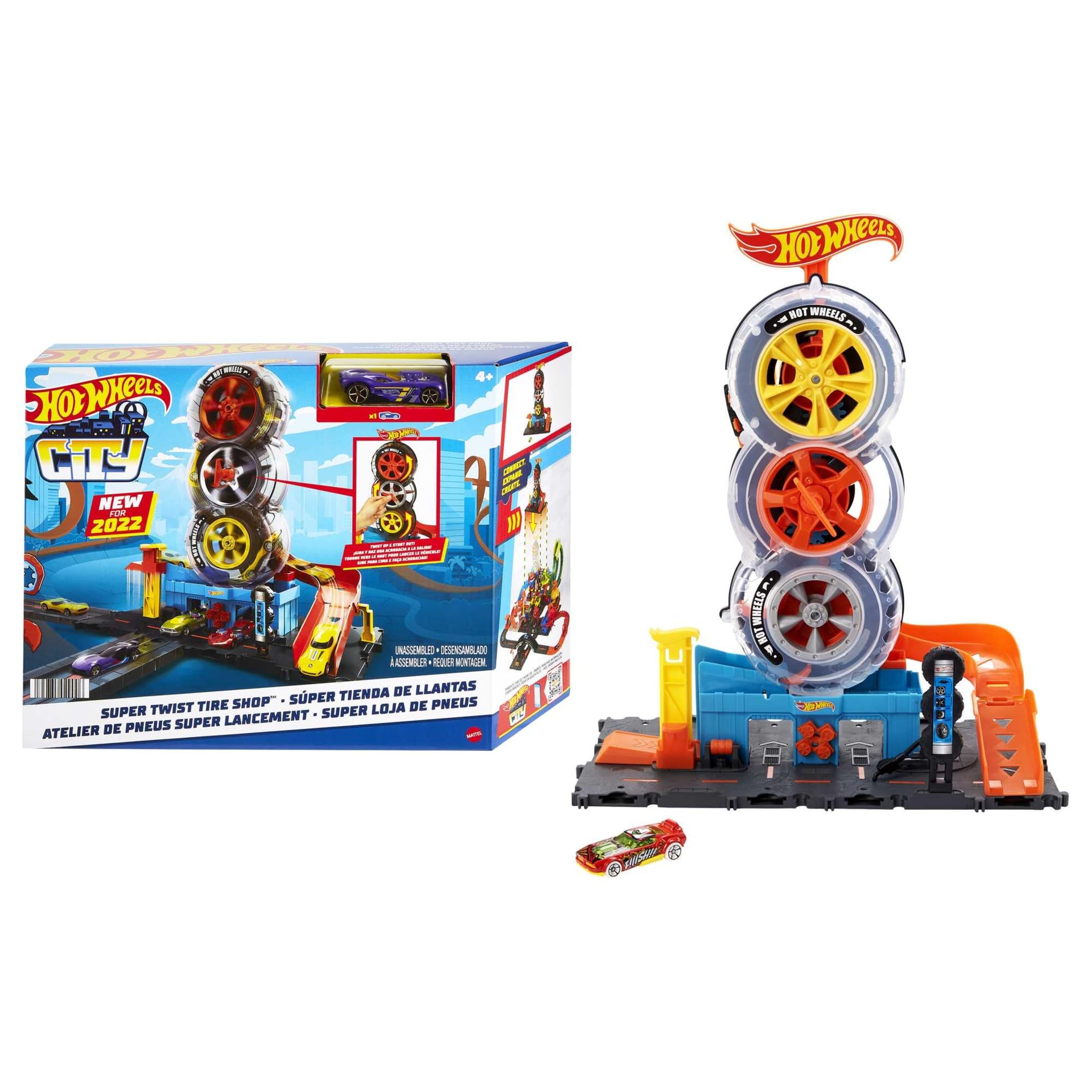 Hot Wheels City Super Twist Tire Shop Playset - Spin Key Action for Kids 5 Years and Up 7