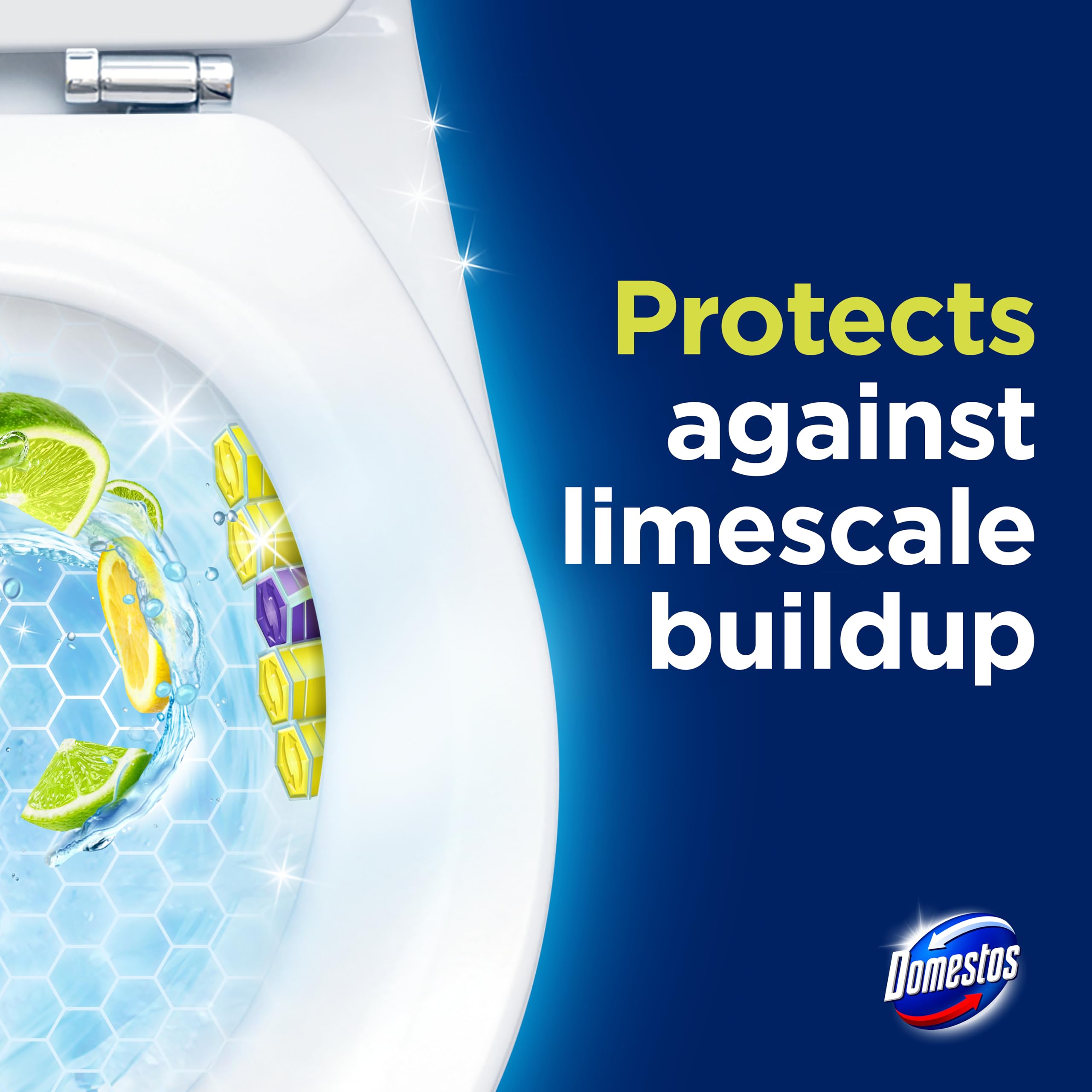 Domestos Power 5 Lime Toilet Rim Blocks - 2 Count (50g Each) | Limescale Prevention & Rich Foam