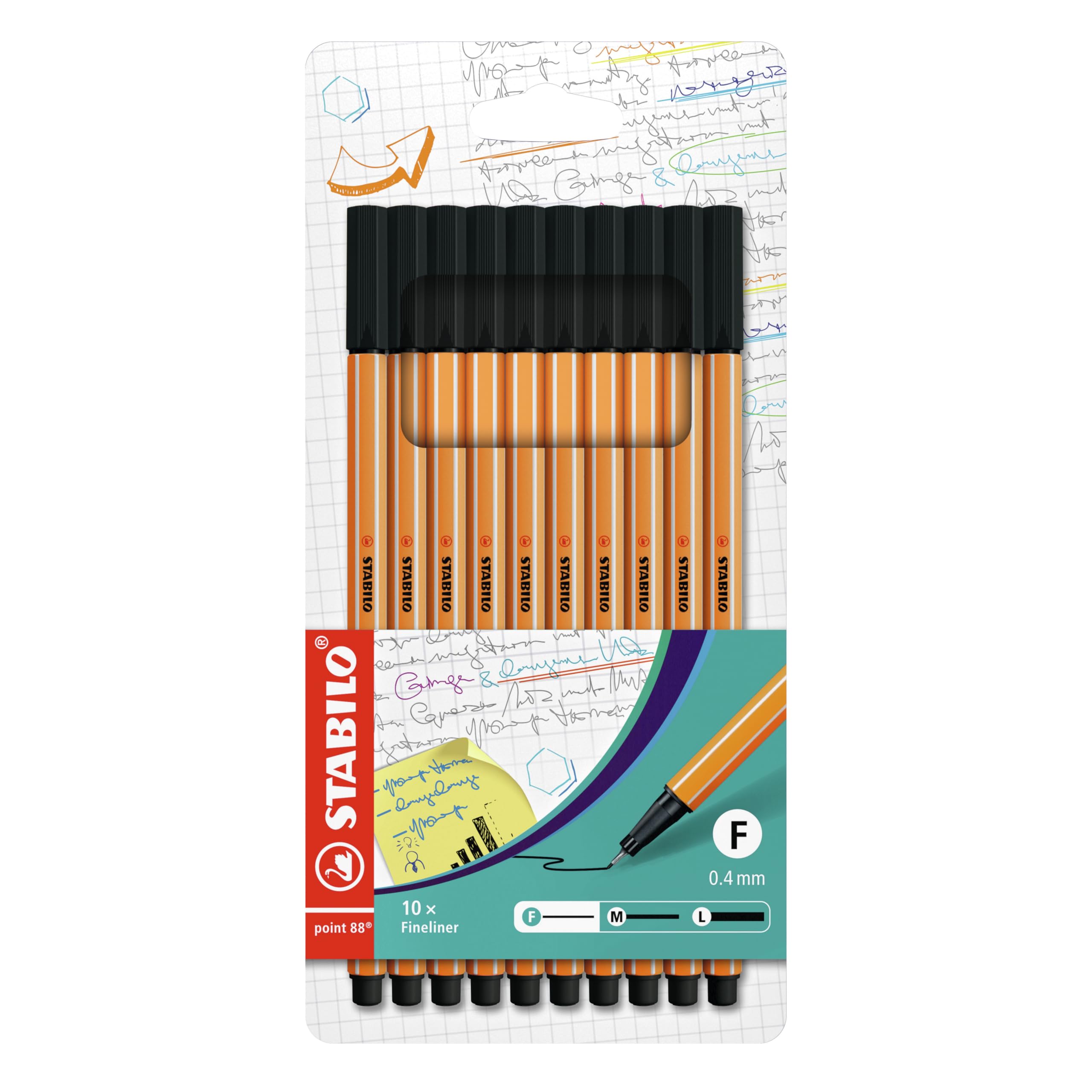 STABILO point 88 Fineliner - 0.4mm Line Width, Metal-Cased Tip | Pack of 10 Black 1