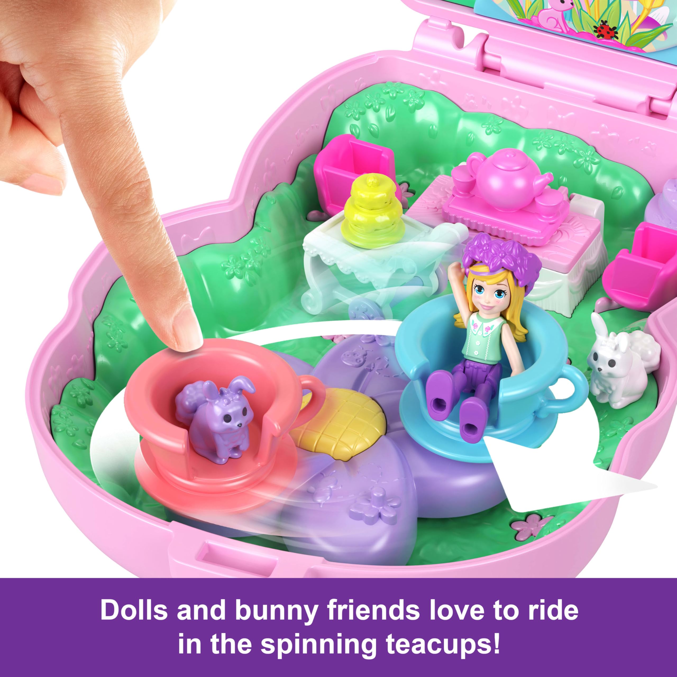 Polly Pocket Tea Party Bunny Compact Playset - Doll with 10 Accessories & 2 Pet Bunnies, Ages 4+ 5