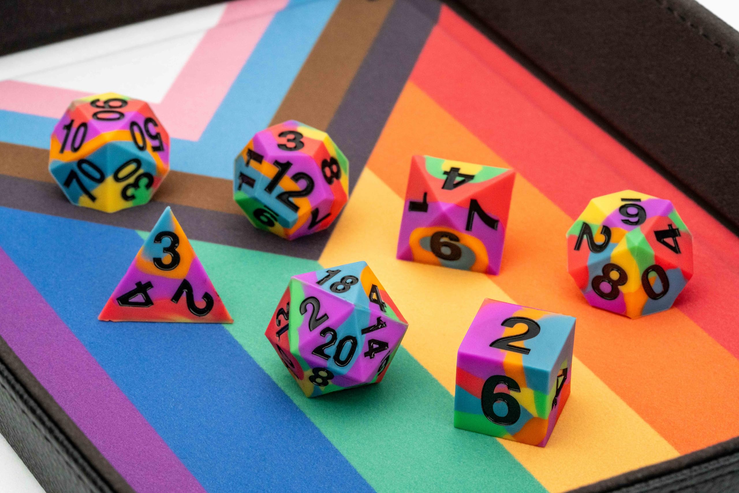 Metallic Dice Games FanRoll Pride Sharp Edge 16mm Silicone Rubber Polyhedral Dice Set 3