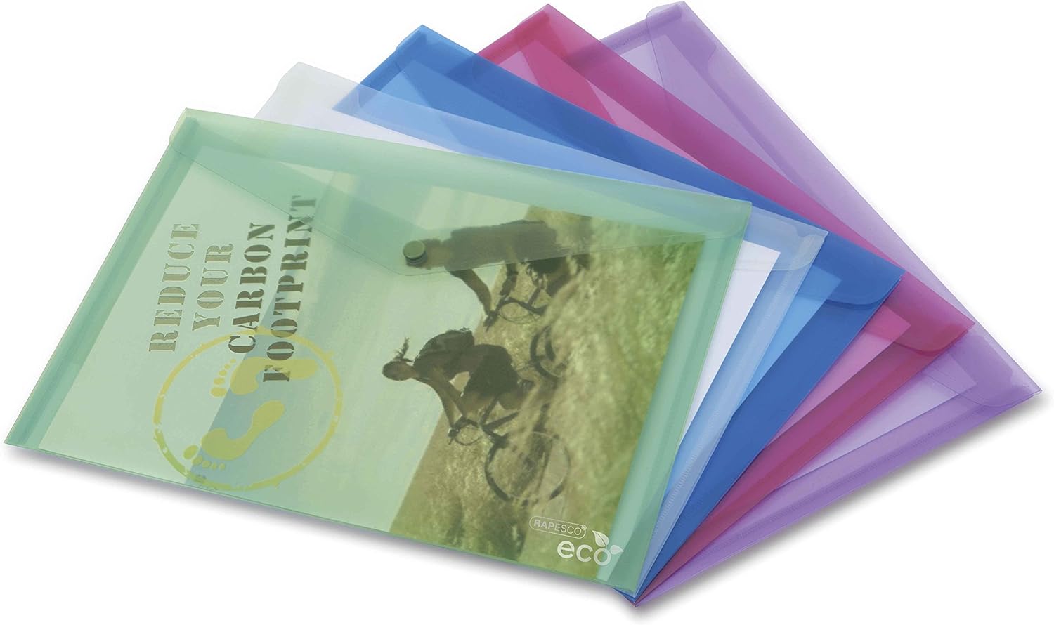 Rapesco 1039 ECO Popper Wallet, A4, Assorted Colours, Pack of 5 1