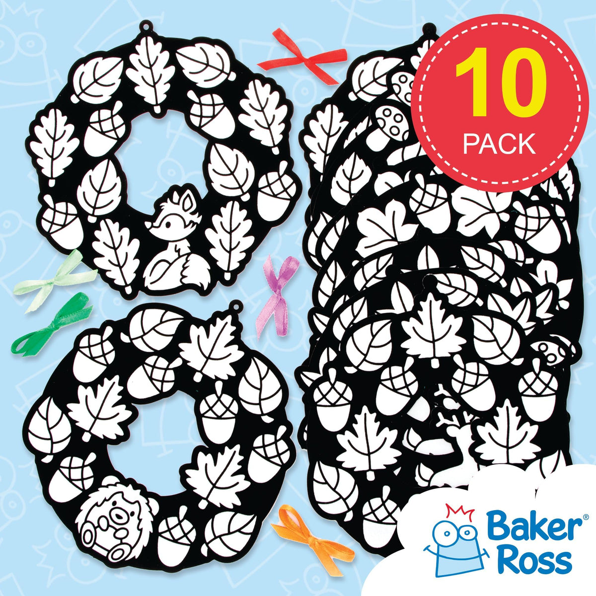 Baker Ross Autumn Colour In Wreaths - Pack of 10 | 18cm Diameter | Craft Kit