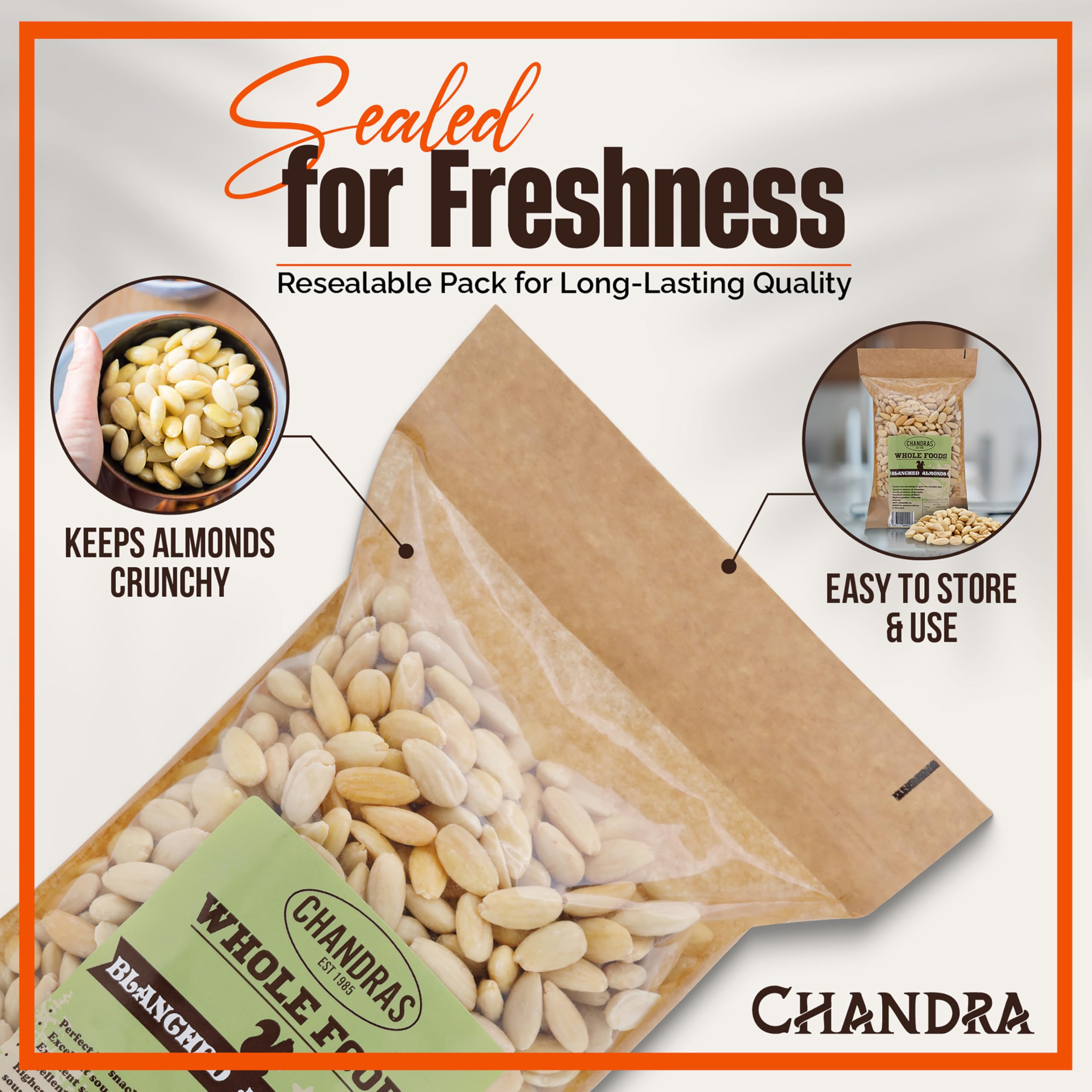 Chandra Whole Foods – Blanchierte Mandeln 1 kg – Ungesalzene Rohmandeln aus Spanien 4