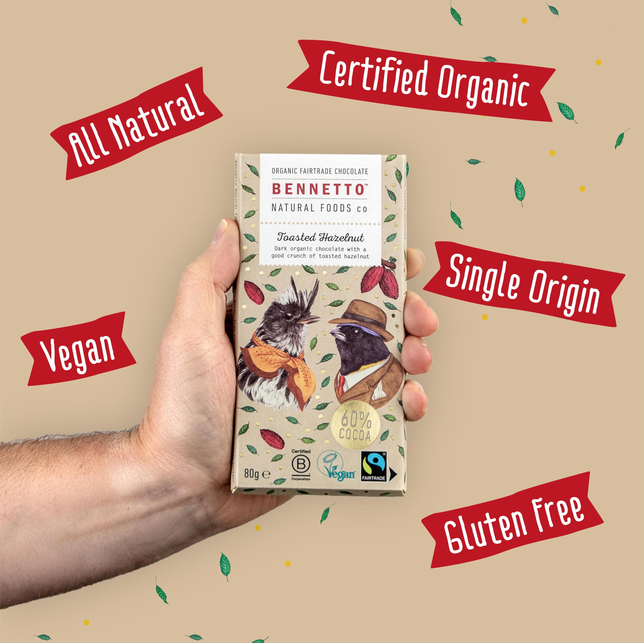 Bennetto Organic Dark Chocolate with Toasted Hazelnuts 60% - 270g 5