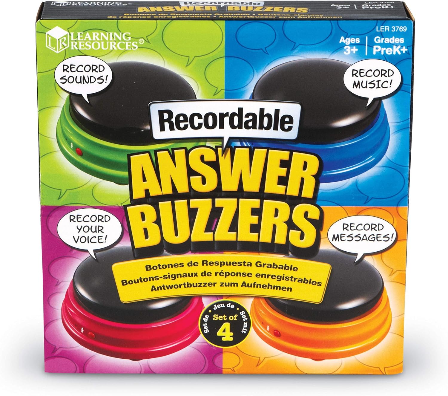 Learning Resources Recordable Answer Buzzers - 7-Second Sound Recording, 4-Color Set, Ages 3+ 5