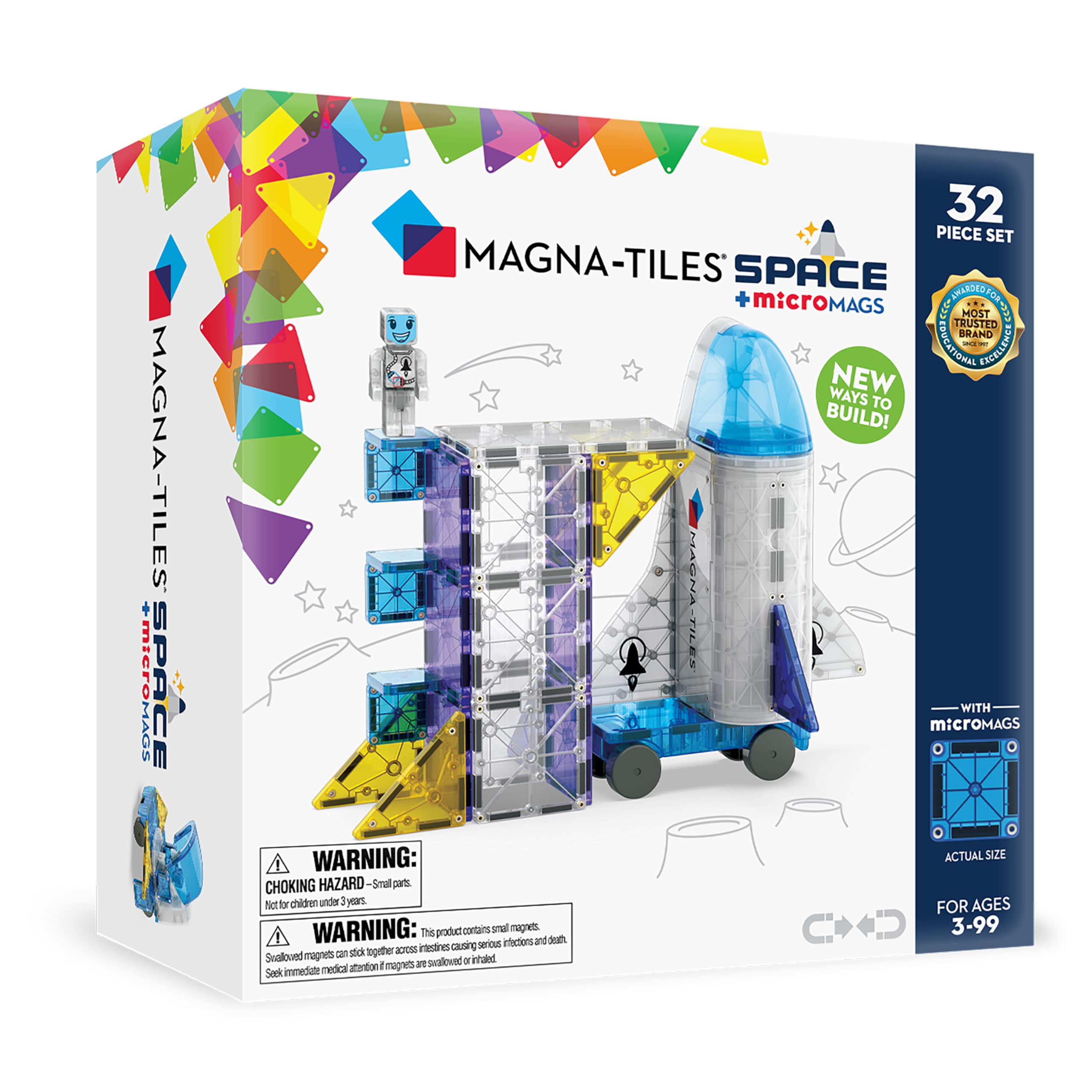 Magna-Tiles Space 32-Piece Magnetic Construction Set | Ages 3+ | Non-Toxic ABS