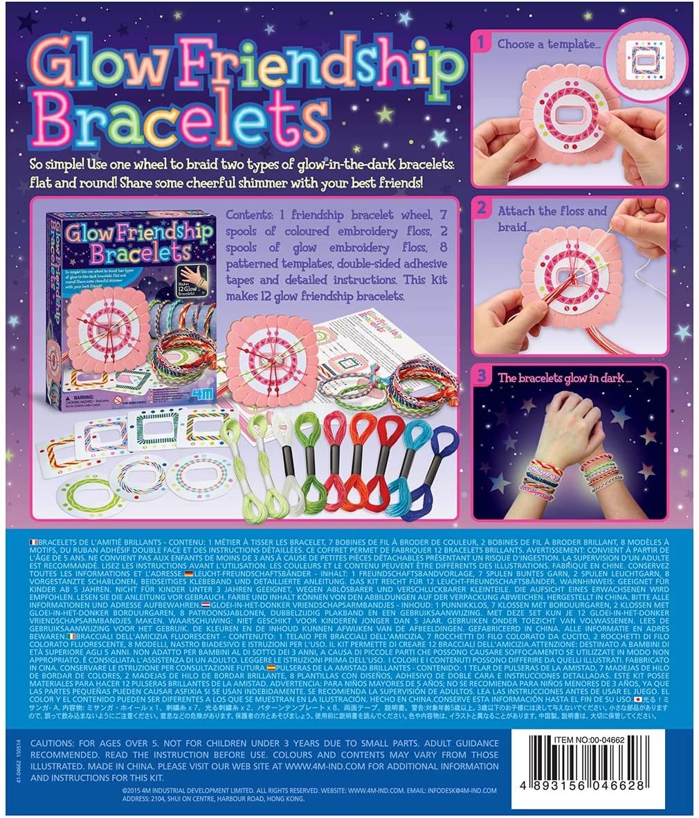 4M Friendship Bracelet Making Kit - Glow in the Dark Craft for Kids 5+ 7