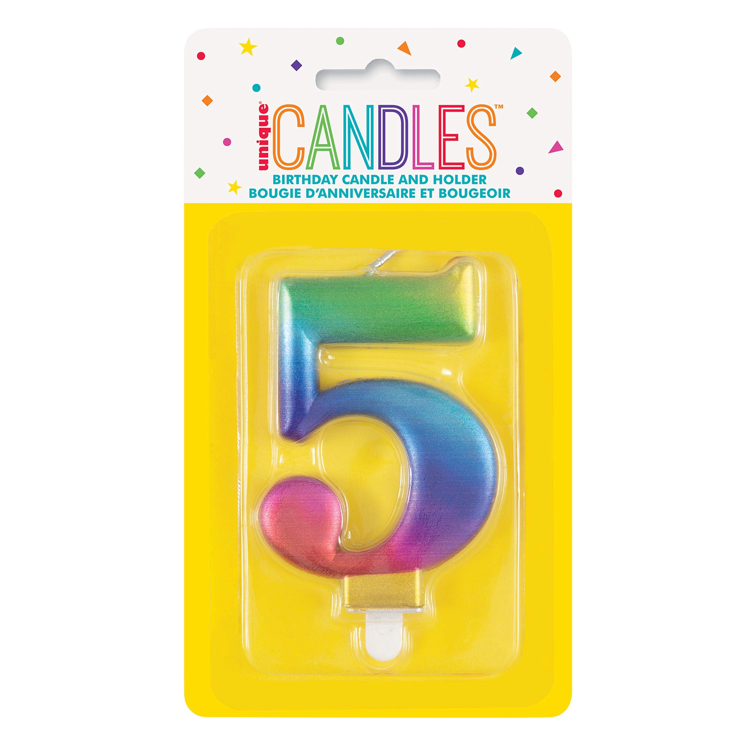 Unique Metallic Rainbow Number 5 Birthday Candle - 3D Effect, Wax Material | 7 cm