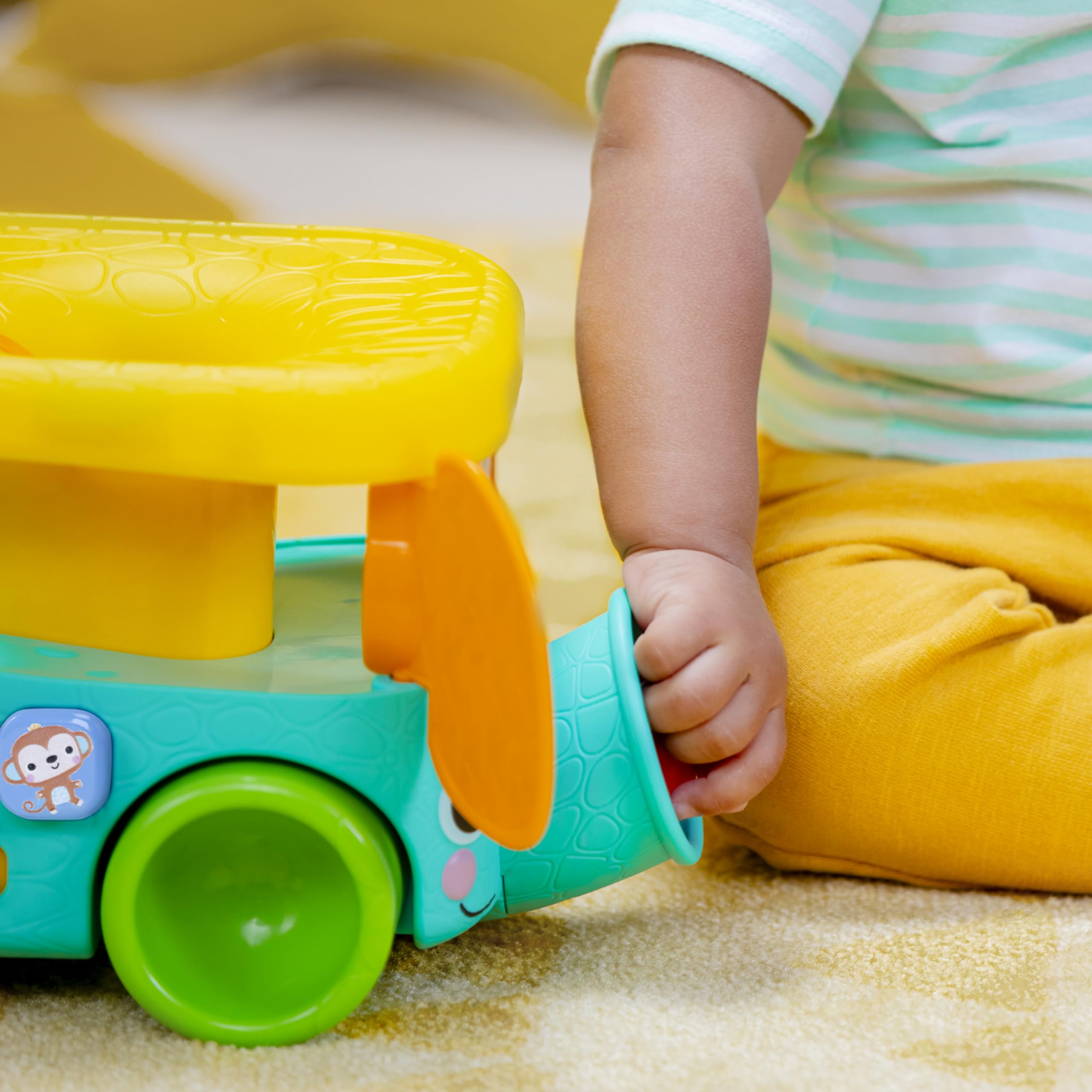 Bright Starts Pop & Roll Safari Bus Ball Play Toy - Musical Light-Up Elephant Popper for Babies 6M+ 6