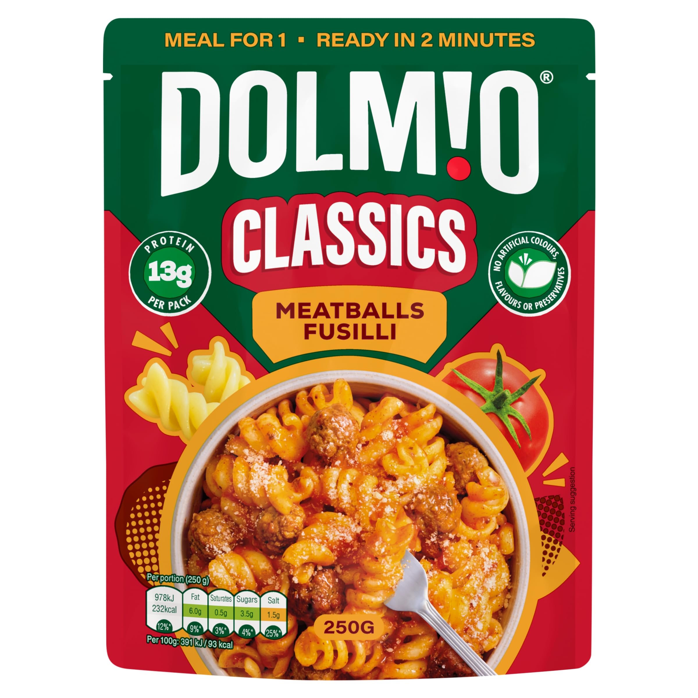 Dolmio Classics Pasta Meatballs Fusilli Ready Meals Pouch 250g