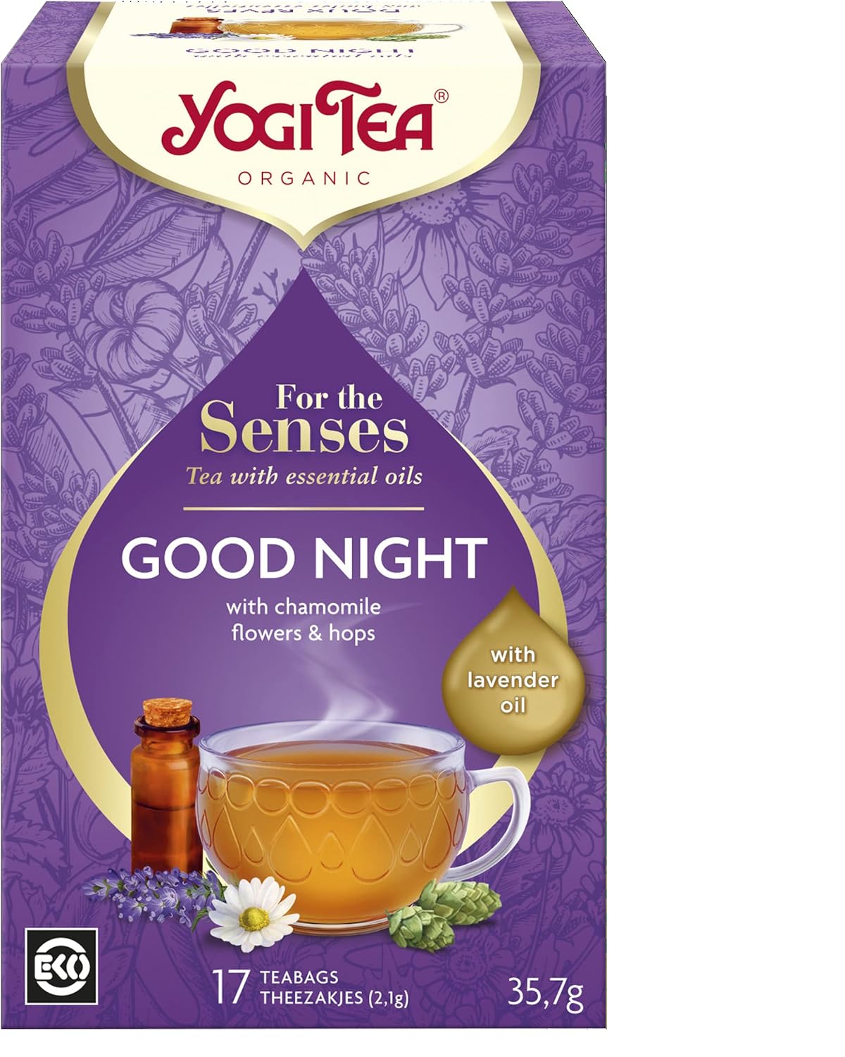 YOGI TEA - Good Night Organic Herbal Tea with Essential Oils, Blend of Lavender, Chamomile & Hops, Pack of 6 x 17 Bags