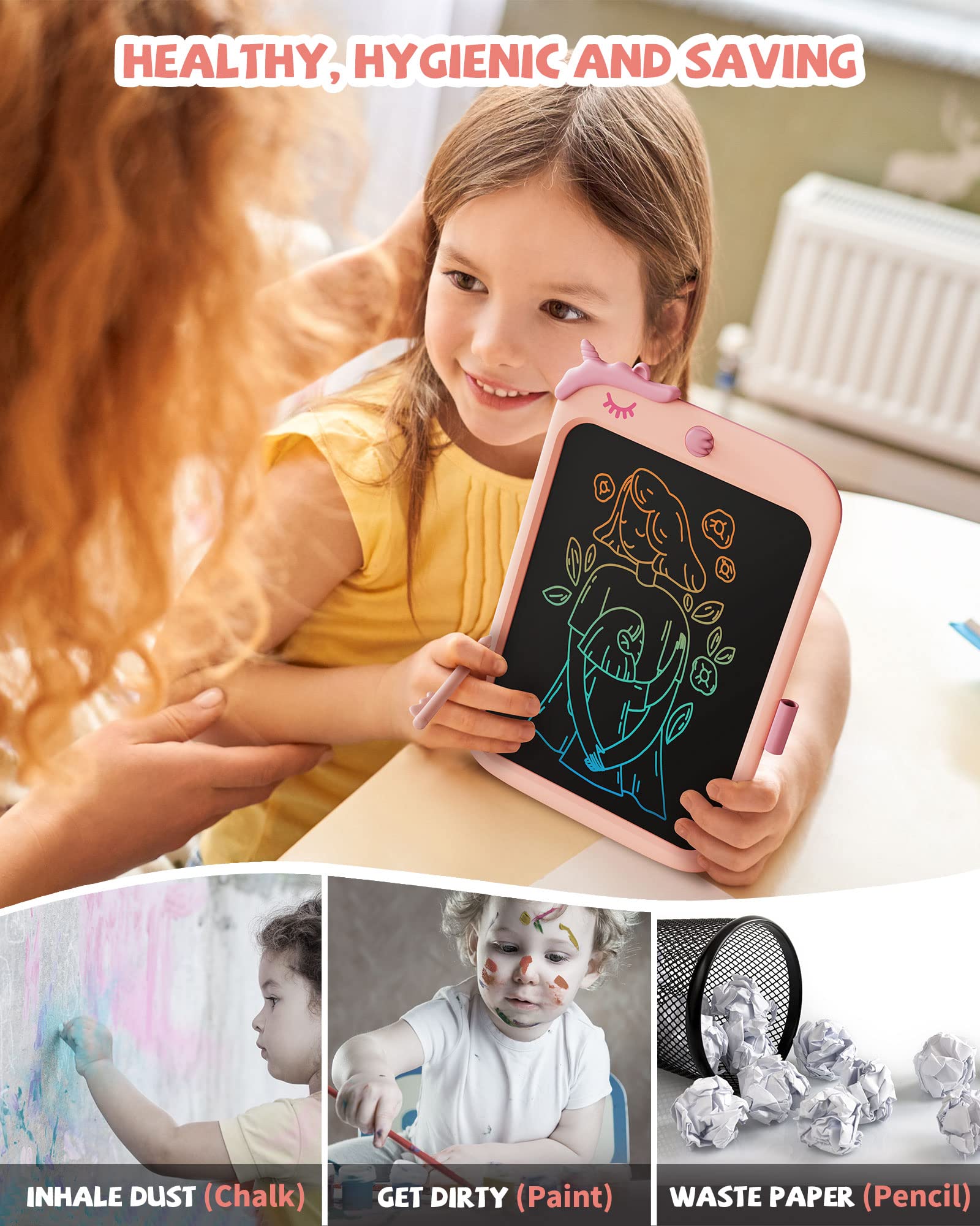 Kikapabi 10 Zoll LCD-Schreibtablett Zeichenblock mit Sperrfunktion - Rosa 5