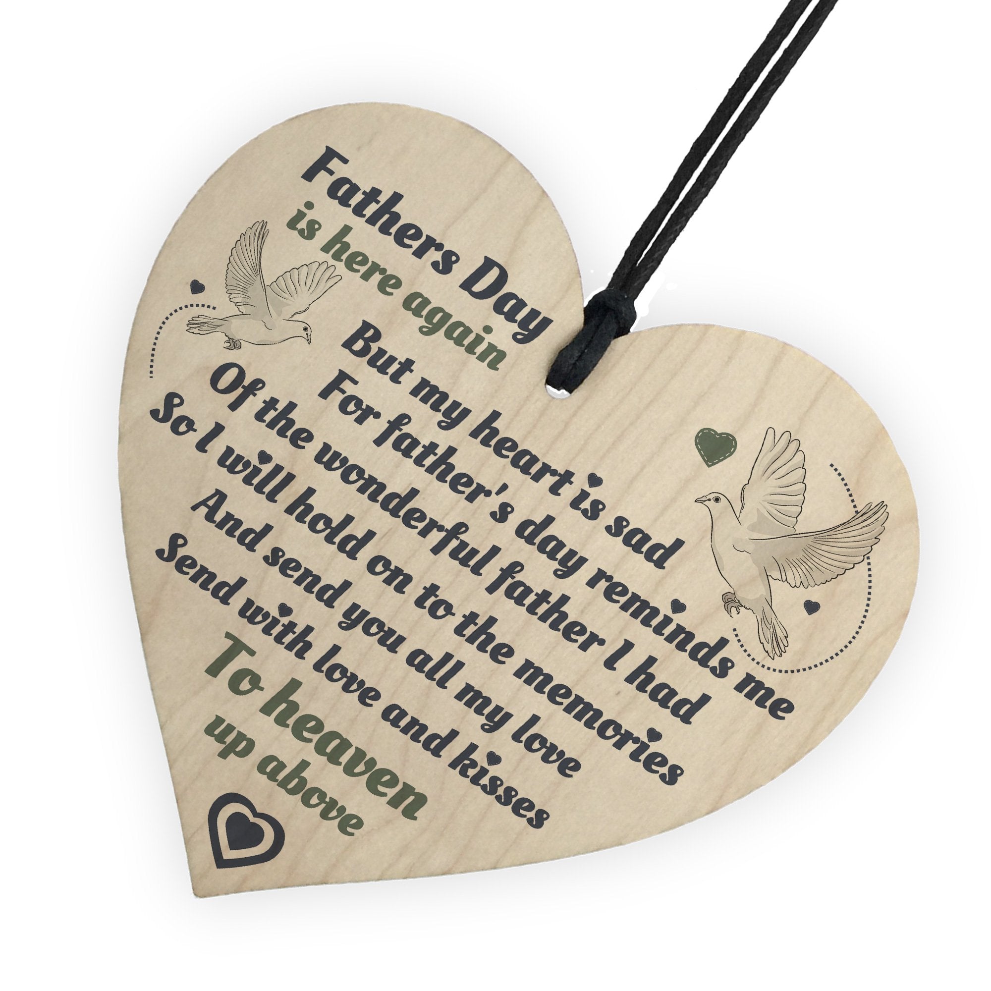 RED OCEAN Father's Day Hanging Wooden Heart Memorial Sign | 10 x 10 cm | Black | Made in England 6
